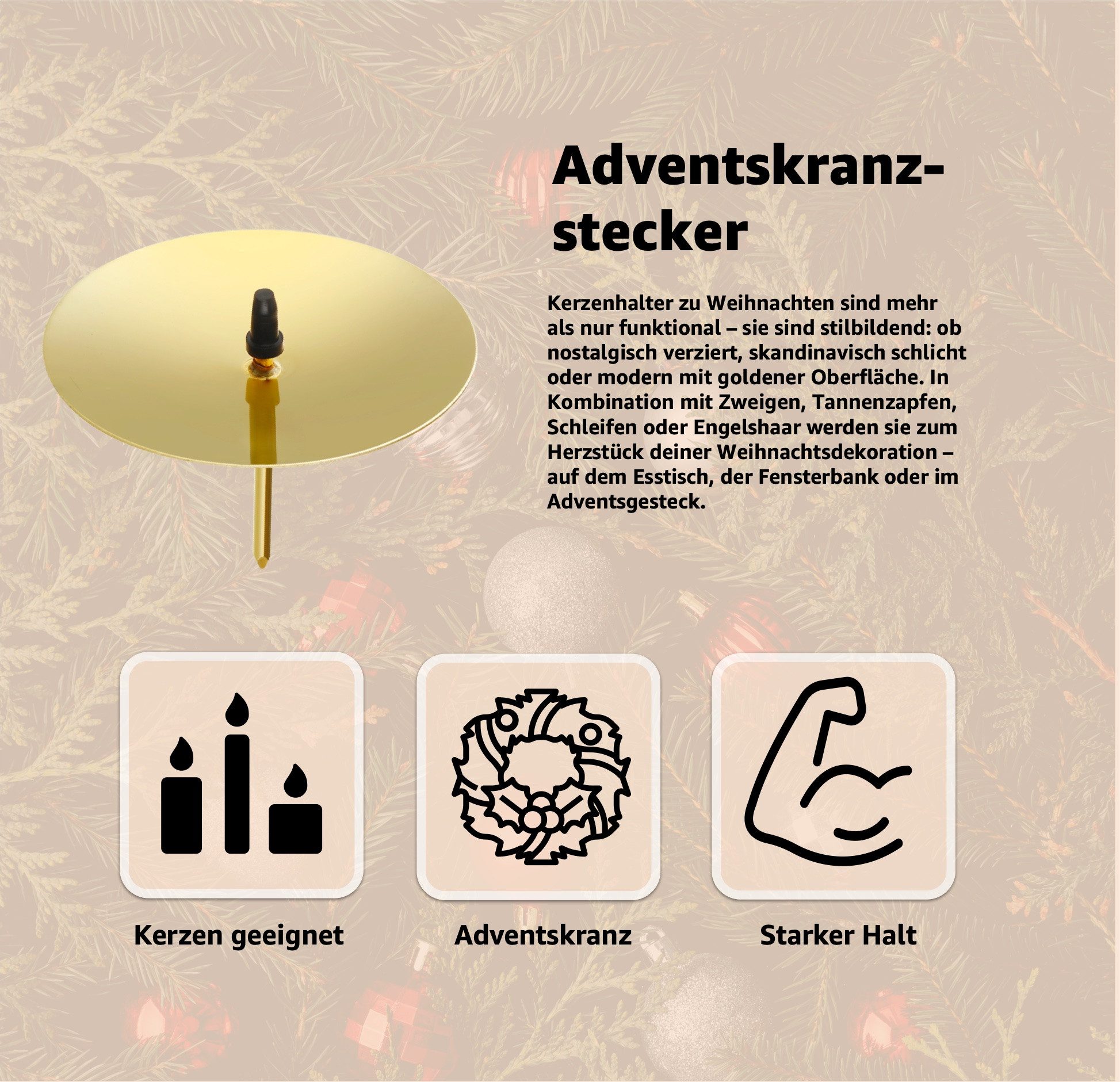 happymas Adventskranz 4x Adventskranzstecker 5 cm Kerzenhalter - universell für Kerzen