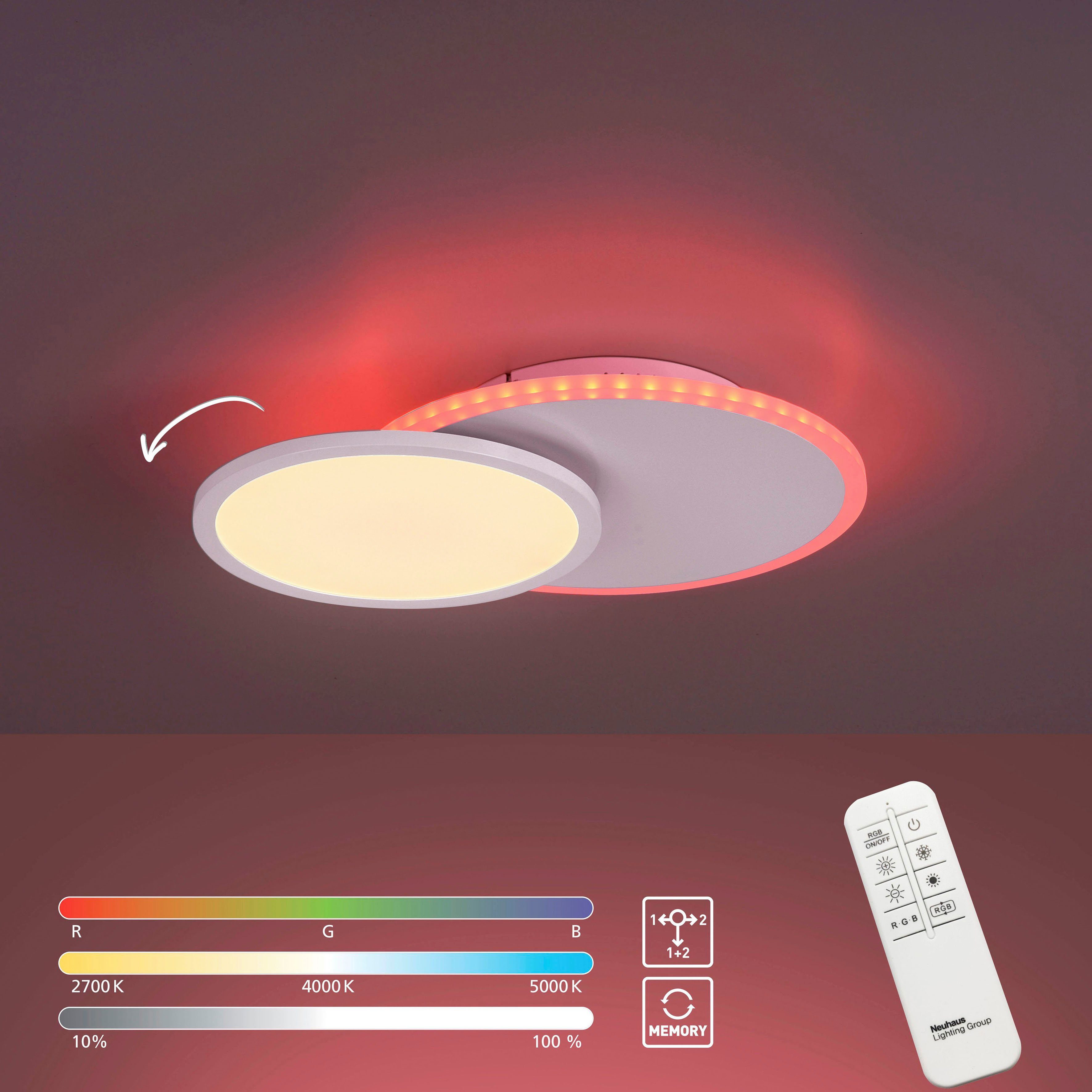 Leuchten Direkt Deckenleuchte MADINA, CCT - über Fernbedienung, Memory, nach Trennung vom Netz, RGB, dimmbar über Fernbedienung, LED fest integriert, warmweiß - kaltweiß, CCT-tunable white,RGB,dimmbar über Fernbedienung,Funk-Fernbedienung | Deckenlampen