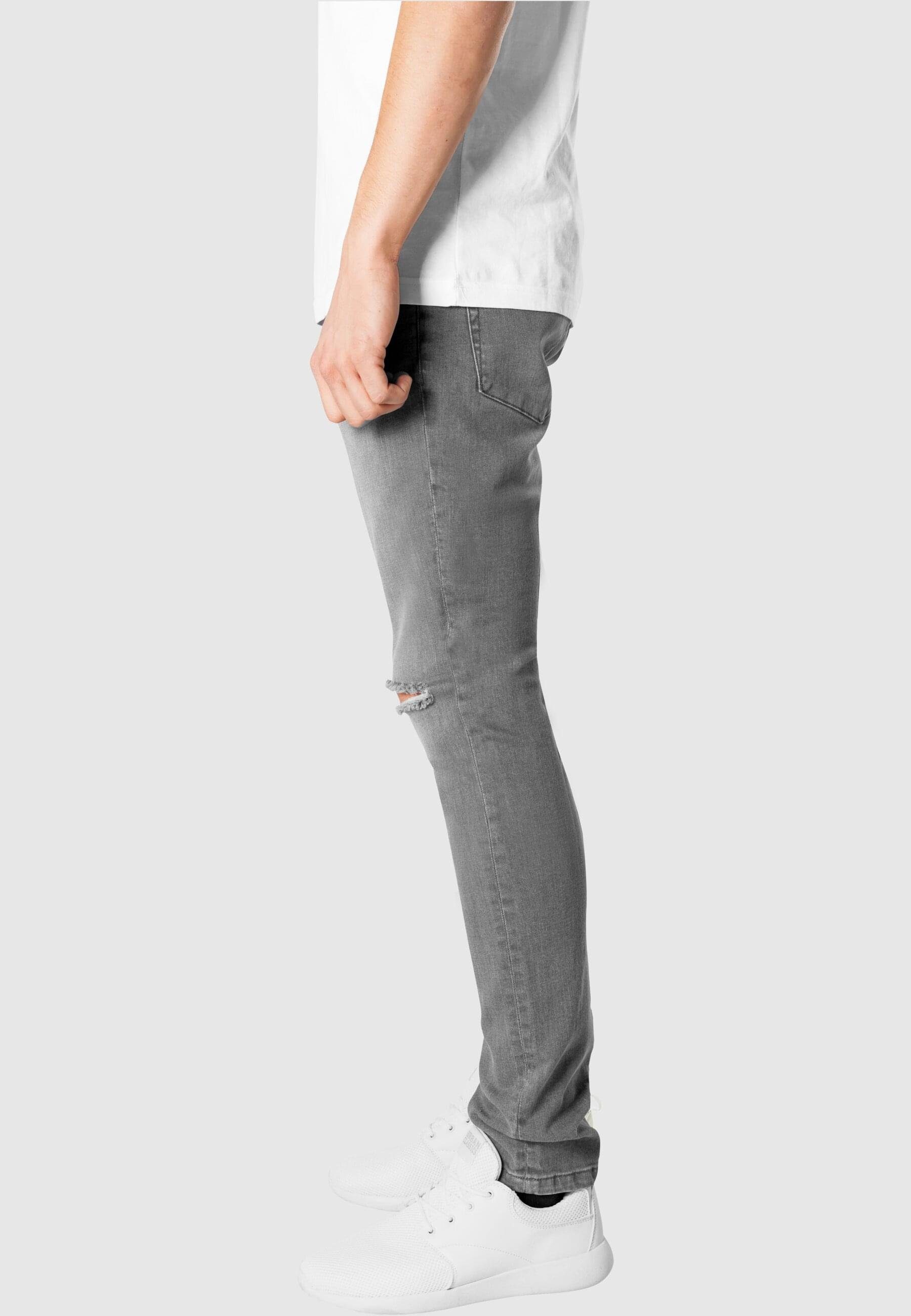 Jeans Cut Knee Bequeme Herren URBAN Pants Slim (1-tlg) grey Fit CLASSICS Denim