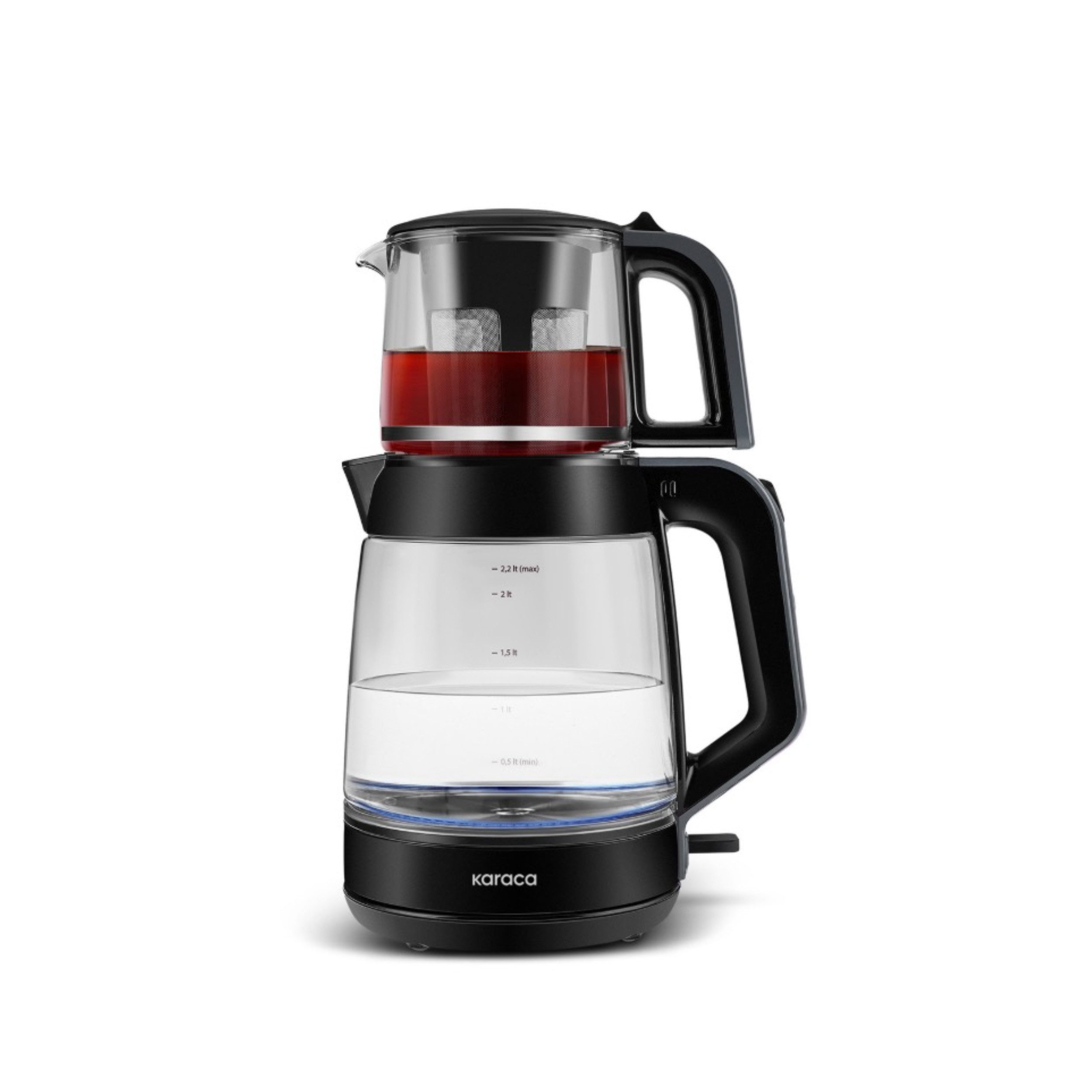 Karaca Wasserkocher Karaca Glass Tea XL 2 in 1 Glas Teemaschine Teekocher Wasserkocher Tee, 2200 W