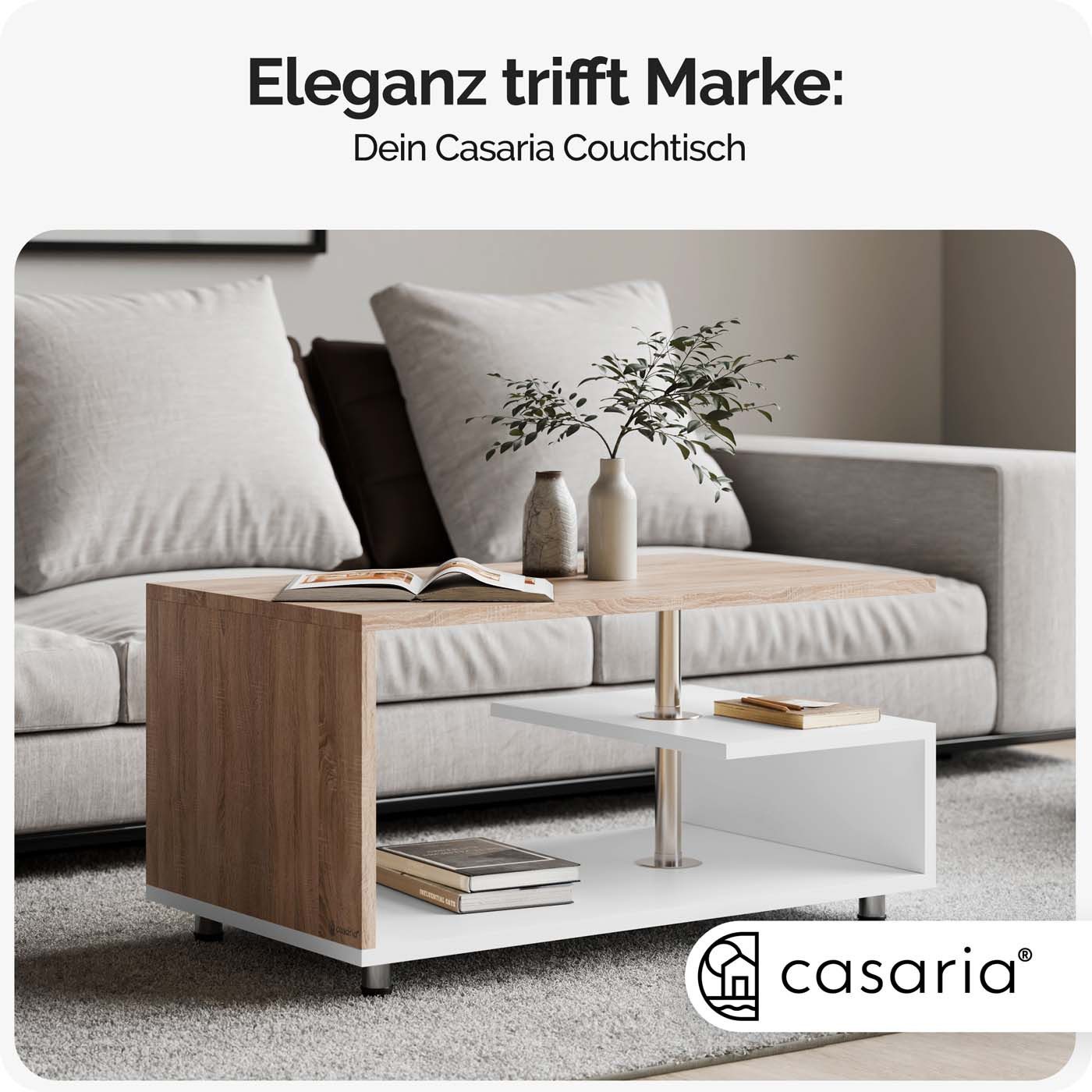 Casaria Couchtisch, Stauraum 3 Ablagen Holz Modern Höhenverstellbar 95x55x5 günstig online kaufen