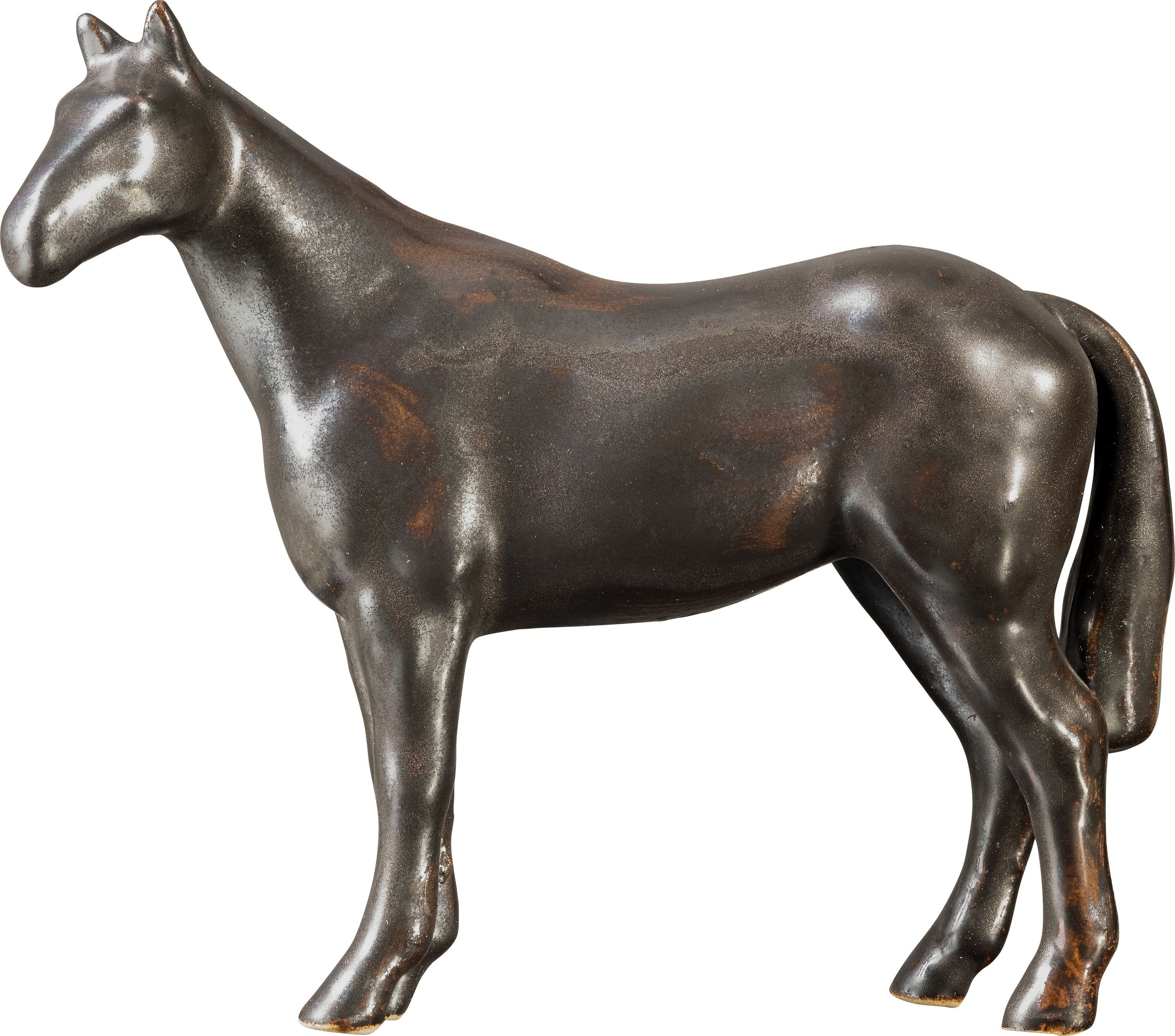 PLATINUX Dekofigur Keramikfigur Stehendes Pferd Handmade (1 Stück), L/B/H:13x3,5x11cm Keramik-Figur Metalik Optik Handarbeit Dekoration
