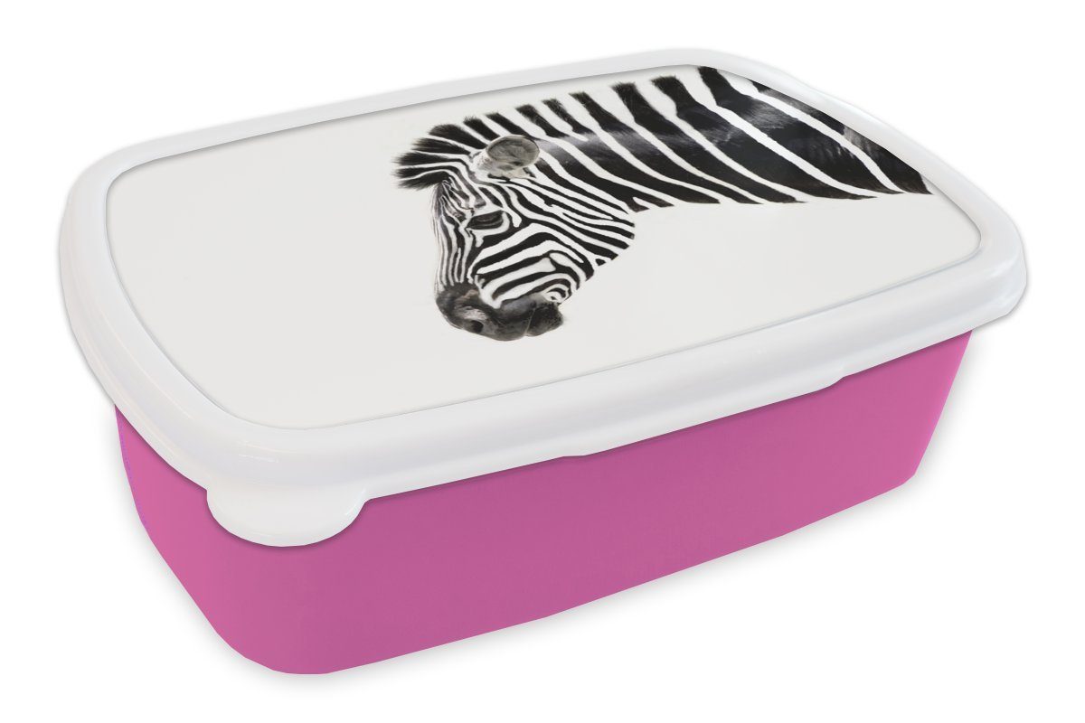 MuchoWow Lunchbox Zebra - Tiere - Weiß, Kunststoff, (2-tlg), Brotbox für Erwachsene, Brotdose Kinder, Snackbox, Mädchen, Kunststoff rosa