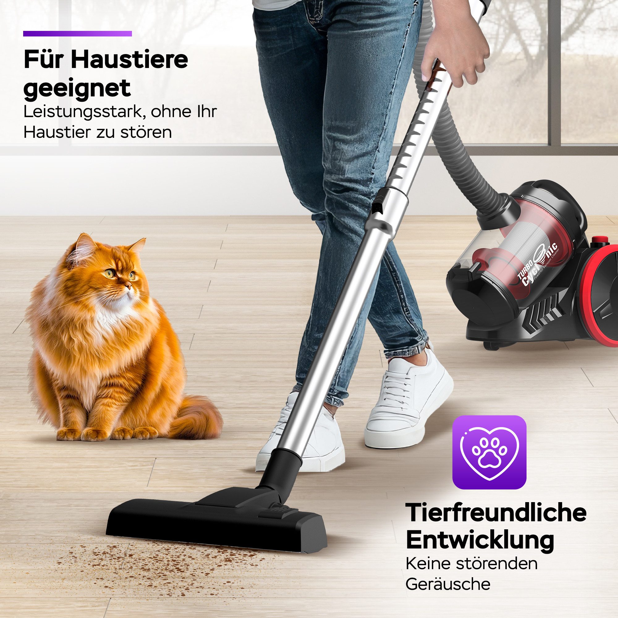 TurboTronic by Z-Line Stielstaubsauger mit brachialer Saugleistung 19kPa Zyklon Zyklon, 700 W, beutellos, Beutellos Tierhaare Parkettdüse Teppich Laminat Haushalt