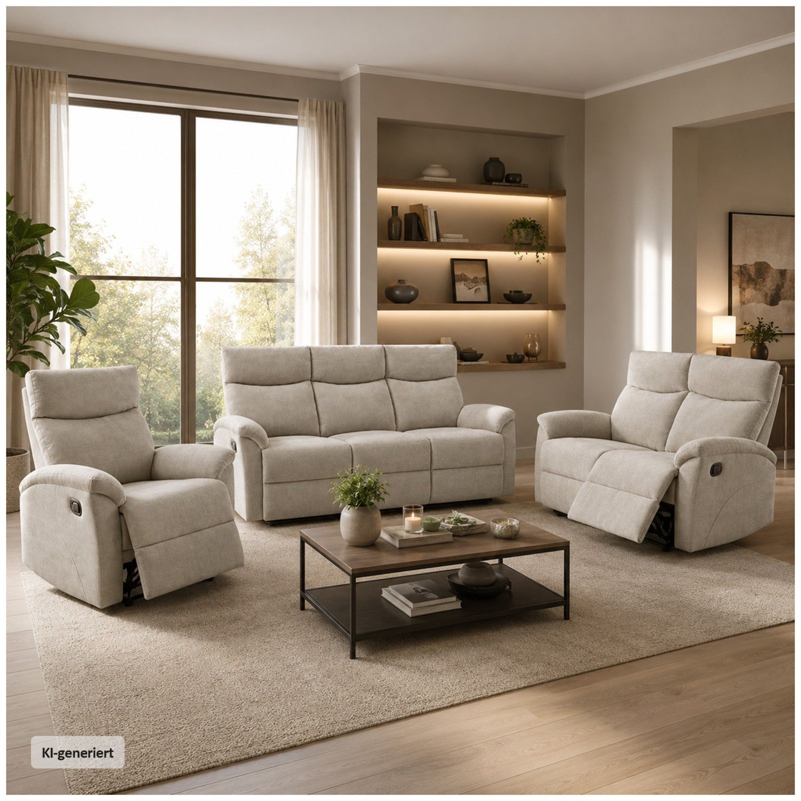 HTI-Living Polstergarnitur Sofagarnitur mit Relaxfunktion Koba Beige, (Set, 3-tlg., 1x Dreisitzer, 1x Zweisitzer, 1x Sessel), Couch Zweisitzer Sessel verstellbare Rückenlehne und Fußteil