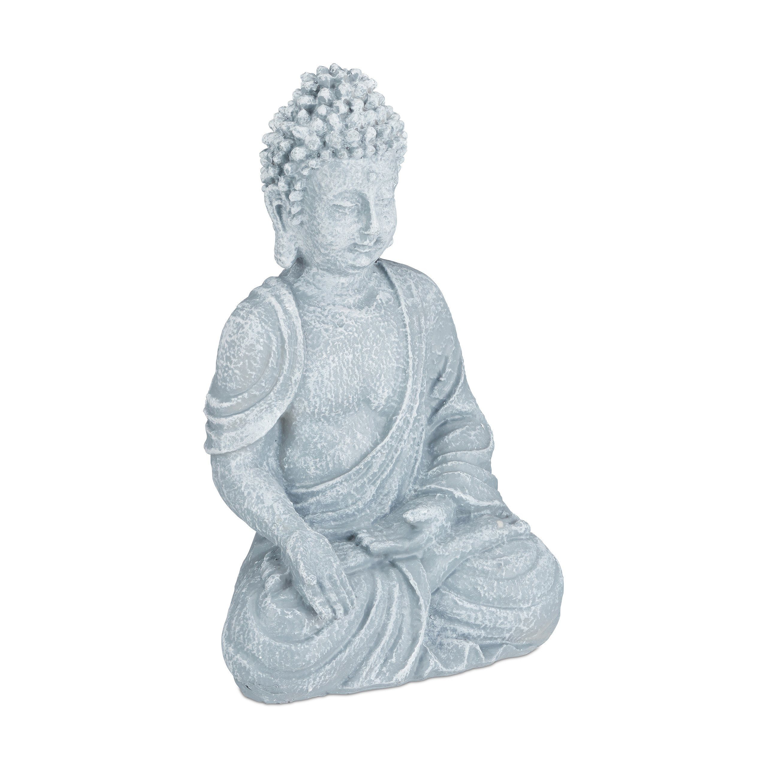 cm, 40 relaxdays Buddha Figur sitzend Buddhafigur hellgrau