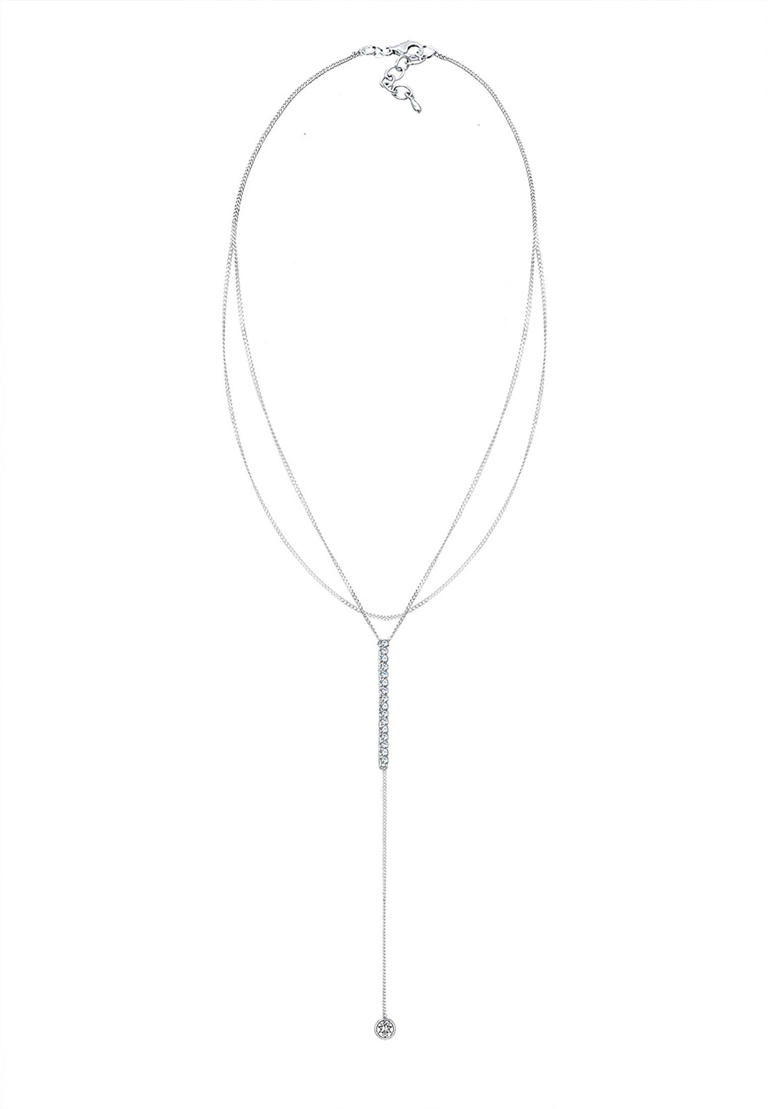 Elli Choker Y-Kette Layer Rechteck Glas Kristalle Weiß 925 Sterling Silber