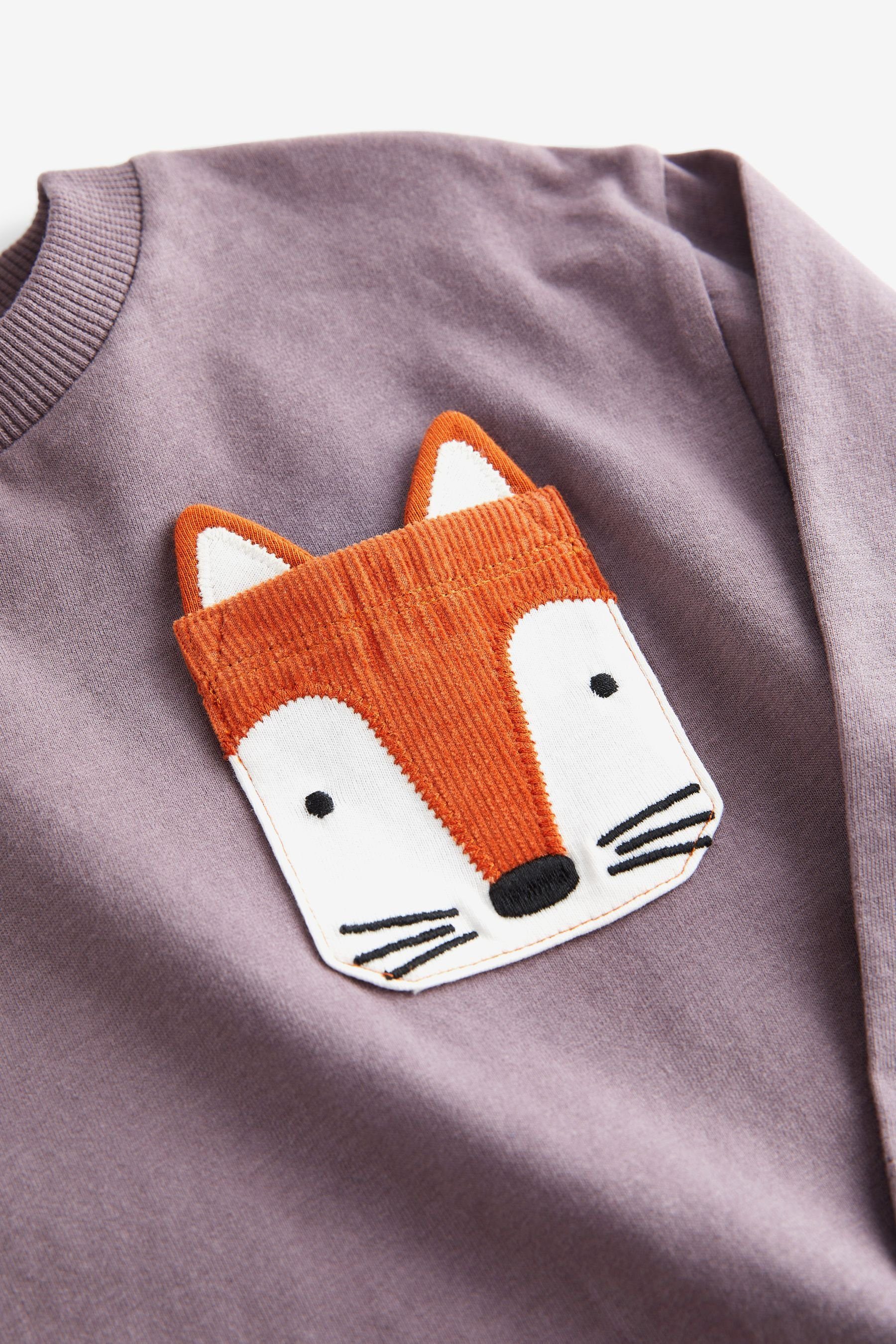 Next Langarmhemd T-Shirt mit Fox Purple (1-tlg) Langärmliges Tasche