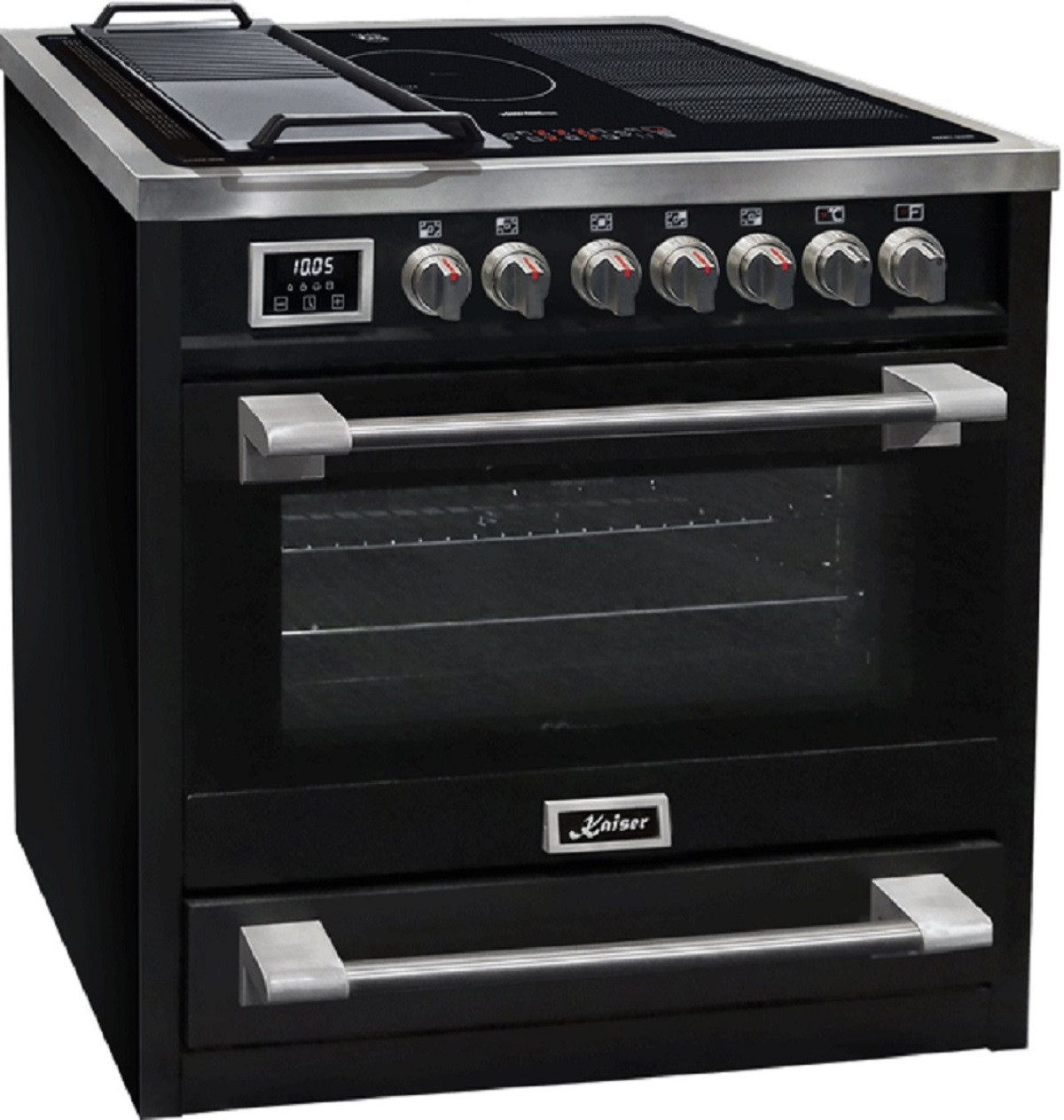 Kaiser Küchengeräte Induktions-Standherd HC 93691 IS Elektro Standherd 90 cm, Schwarz, Range Coocker, mit 1-fach-Teleskopauszug, Elektro Standherd 90 cm /5 Kochzonen/115 L