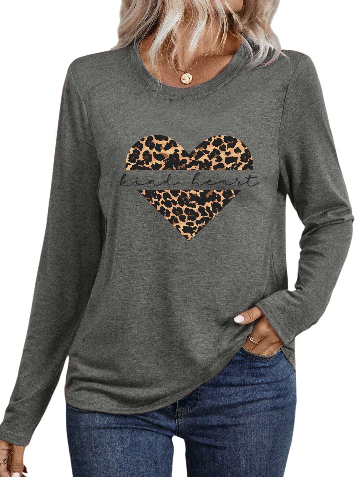PYLIKE Langarmshirt Bequemes Shirt Damen Basic-Shirt mit Leopardenmuster Pr günstig online kaufen