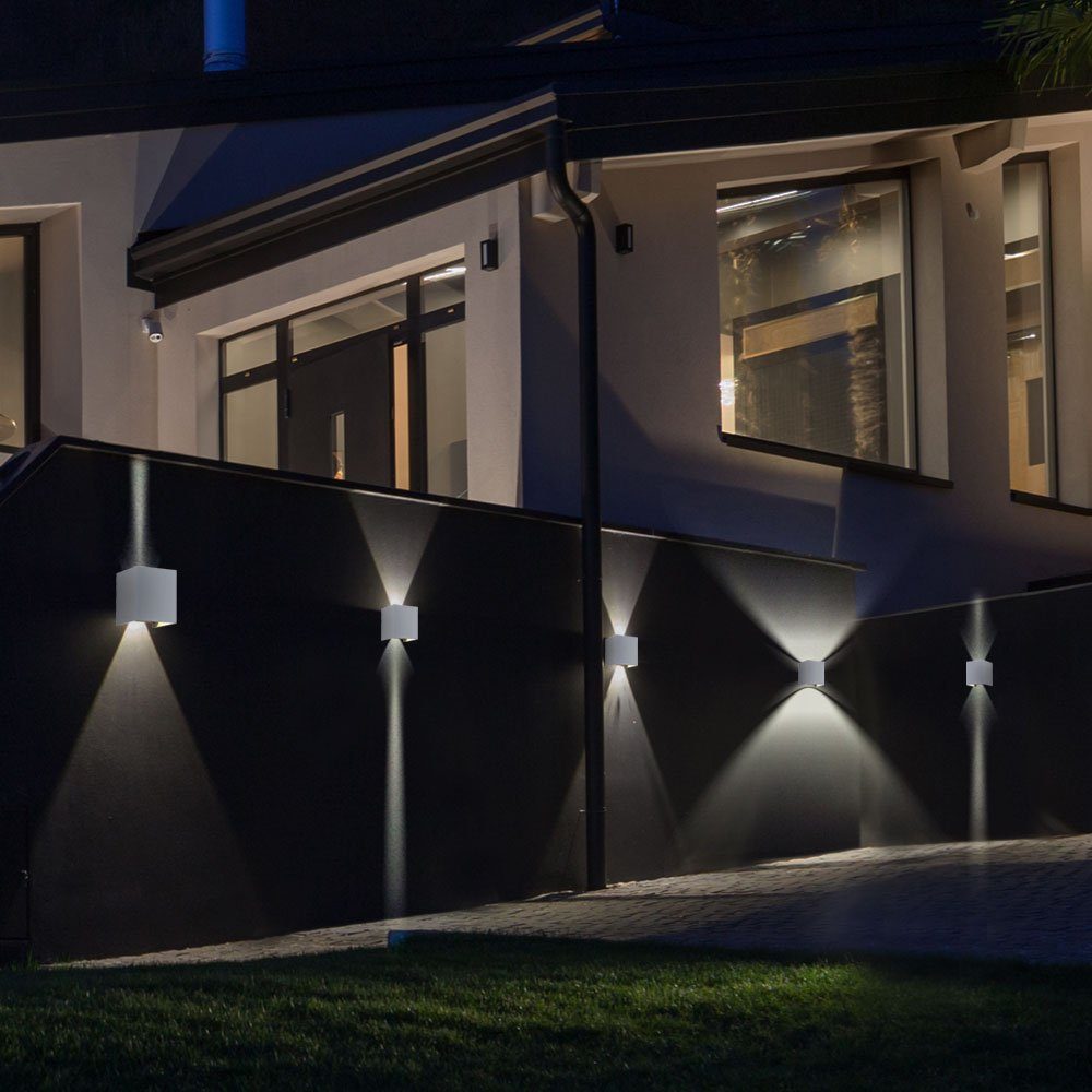etc-shop Außen-Wandleuchte, Leuchtmittel inklusive, Neutralweiß, 5er Set LED Außen Wand Lampen Grundstück Effekt UP&DOWN Strahler