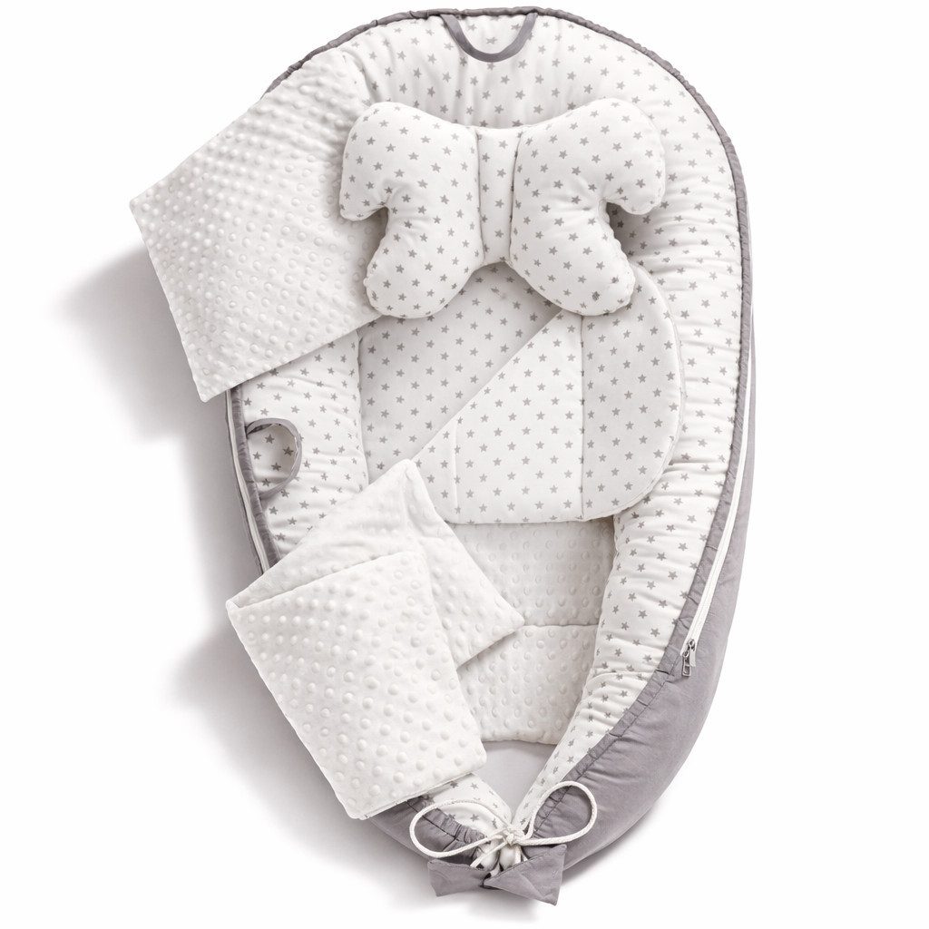 SKY & ZEN Kuschelnest für Neugeborene – Baby Nestchen Set, Babynest mit Tragegriff, (Set), 5 Teile