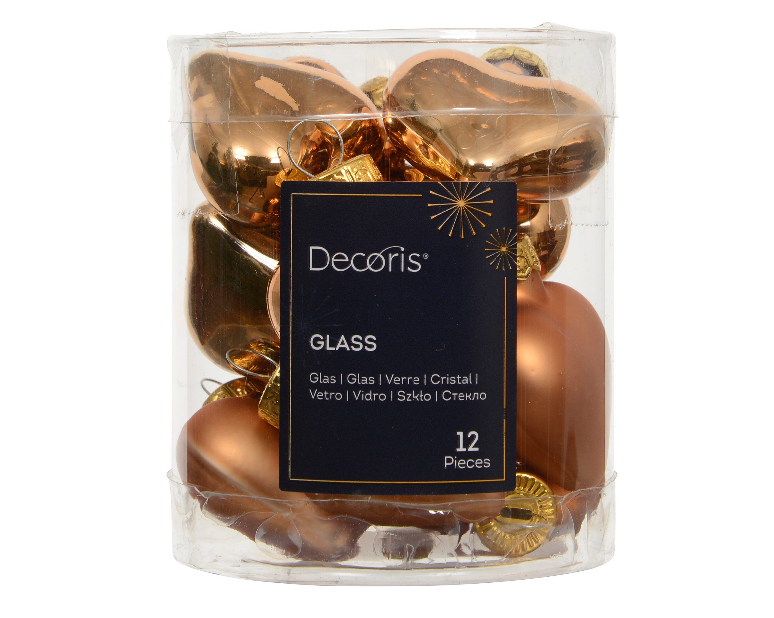 Kaemingk Christbaumschmuck, Christbaumschmuck Herzen 4cm Glas 12 Stück - Brandy