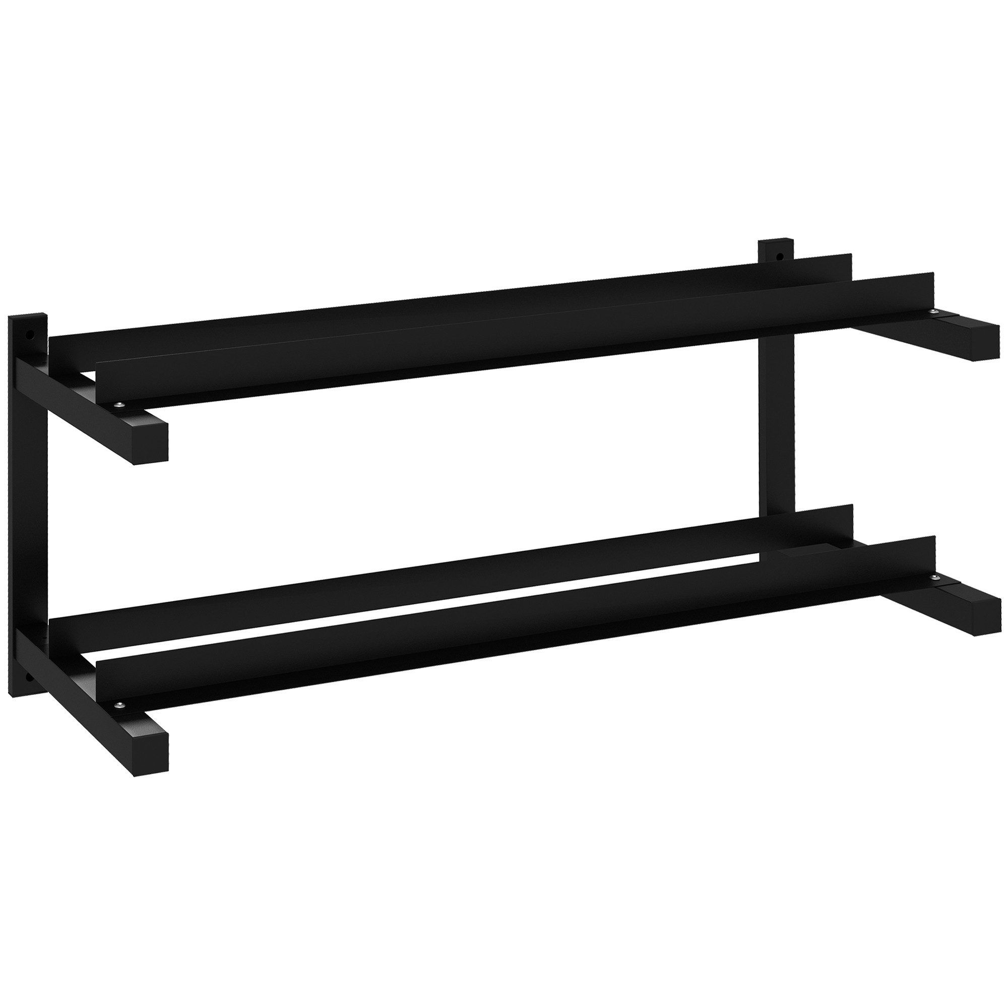 SPORTNOW Kurzhantelständer Hantelständer Wandhalterung mit 2 Ablagen, (Hantelablage, 1-St., Gewichtshalter), bis 70 kg belastbar, Stahl, Schwarz, 98 x 40 x 35cm