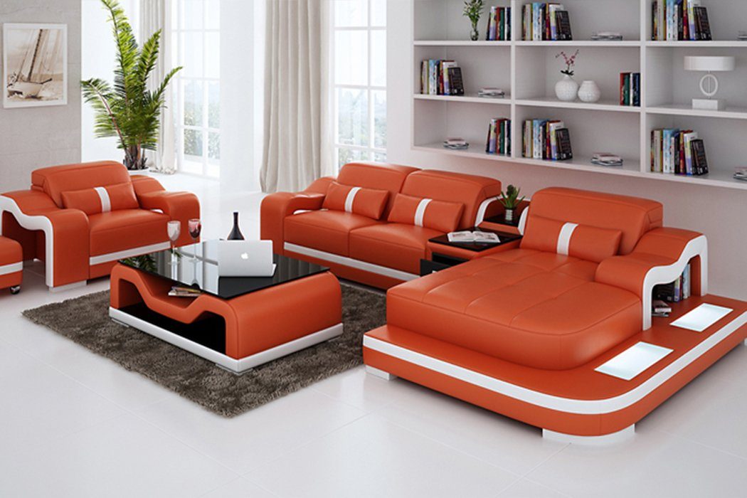 JVmoebel Ecksofa Komplettes Set Eckcouch Polster Eckgarnitur, Made in Europe Orange | Ecksofas