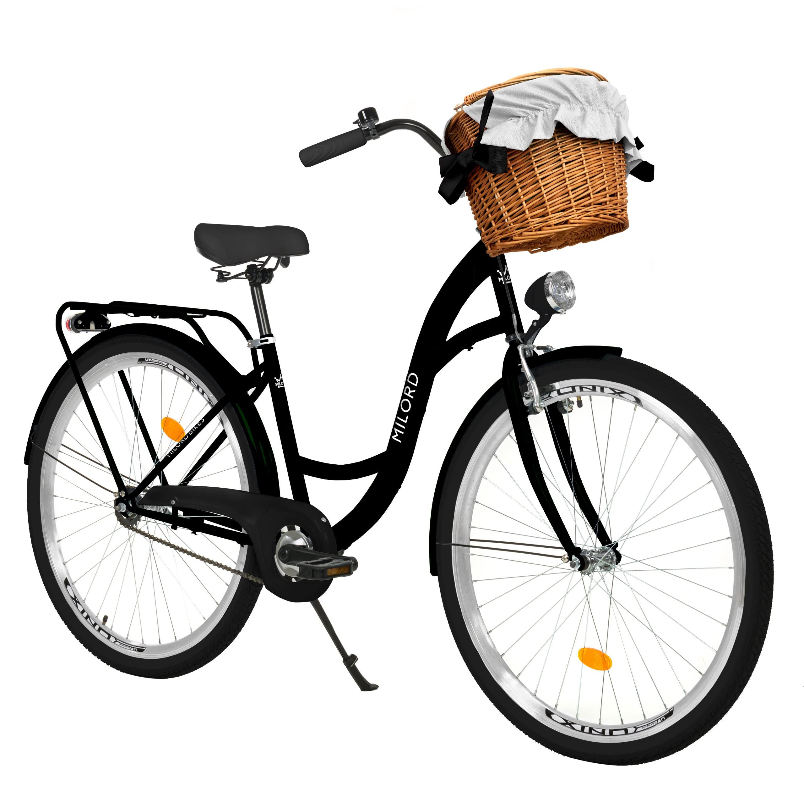 Milord Cityrad Milord City Fahrrad Korb Damenfahrrad, 28/26 Zoll, Schwarz, 1-Gang, 1 Gang, (Fahrradständer, Gepäckträger, Klingel, Korb, Kotflügel)