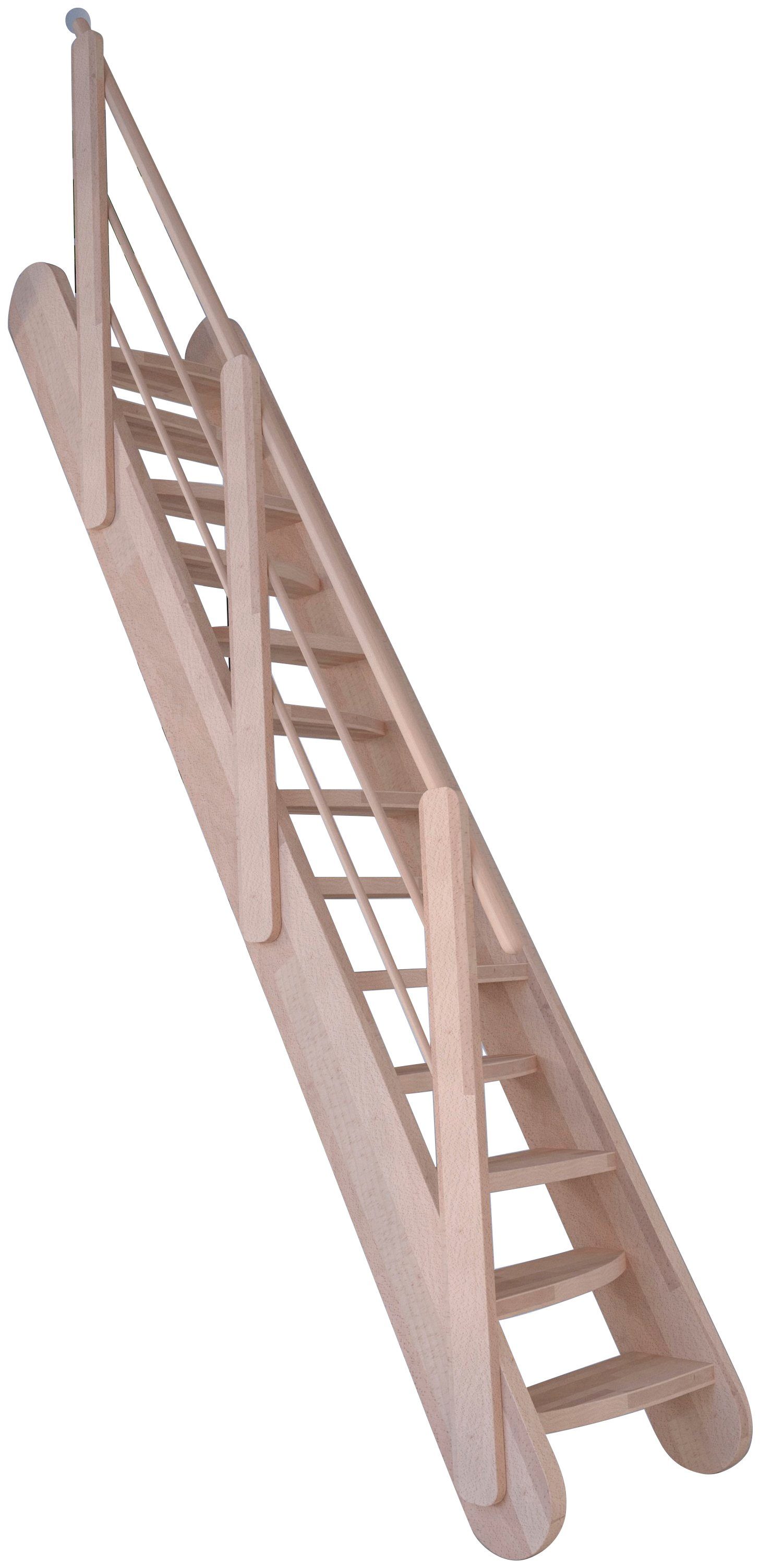Starwood Raumspartreppe Massivholz Stufen Geländer, Durchgehende Samos, offen, Design Wangenteile Holz-Holz