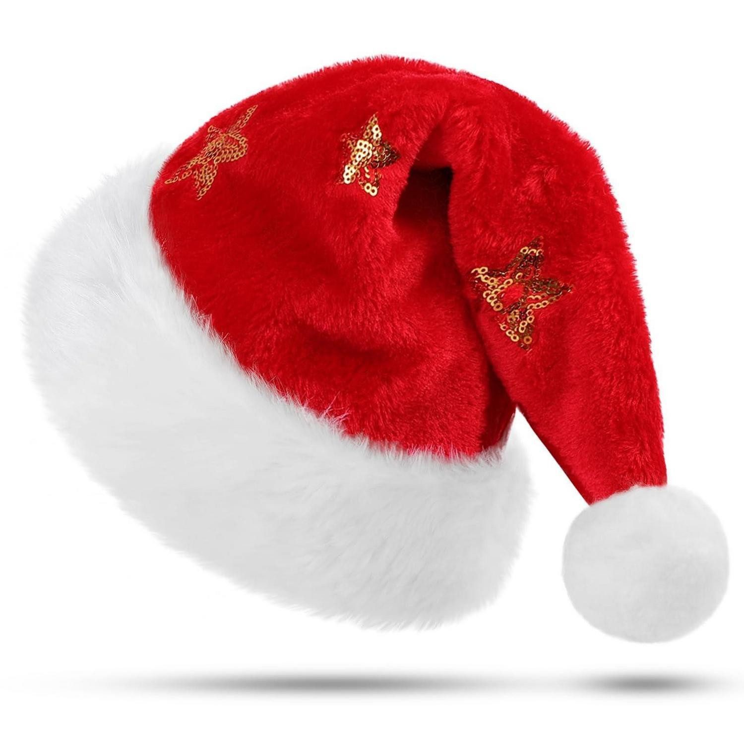 LuxusKollektion Plüschmütze Weihnachtsmütze Pailletten Sterne Erwachsenen Unisex (1-St)