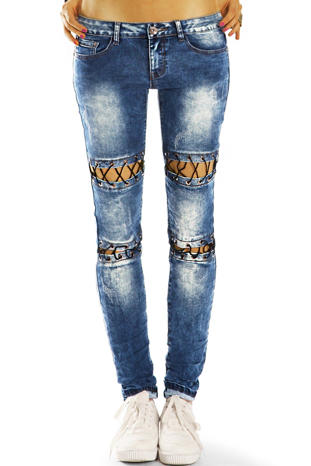 Rise, Hüftjeans Low-rise-Jeans j31p Design Low be - Stretch-Anteil, Hose Details mit styled auffällige - Damen 5-Pocket-Style