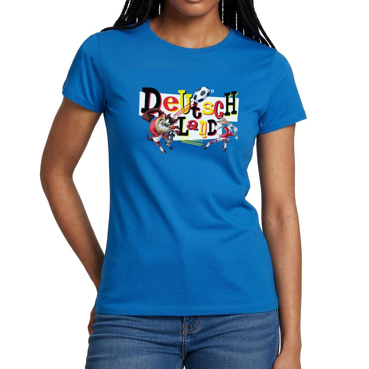 Spreadshirt T-Shirt Looney Tunes Bugs Bunny Taz Fußball Deutschland Frauen T-Shirt (1-tlg) Slim Fit, fällt klein aus