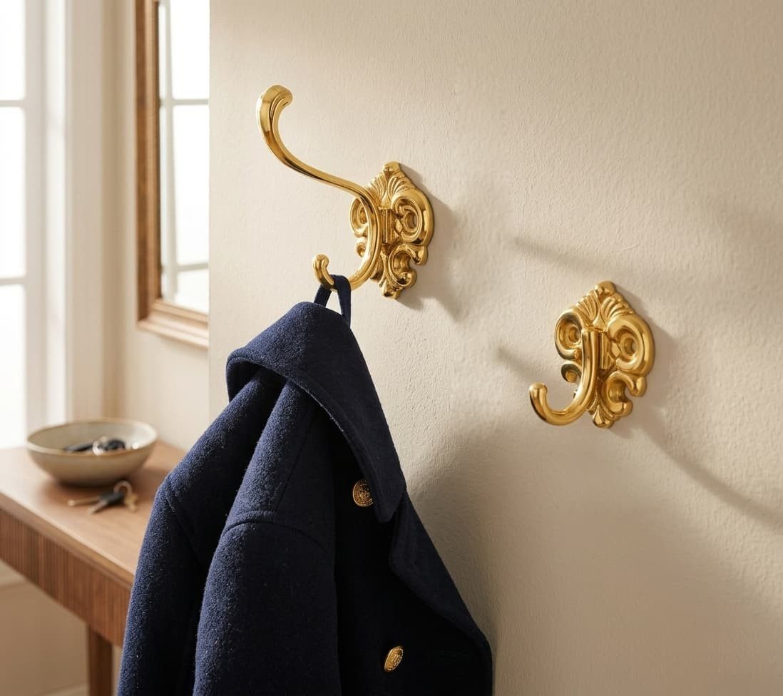 Jürgen Schwerter Hakendesign Kleiderhaken Kleiderhaken Messing – Vintage Haken in Antik-Gold/Bronze, (Spar-Set)