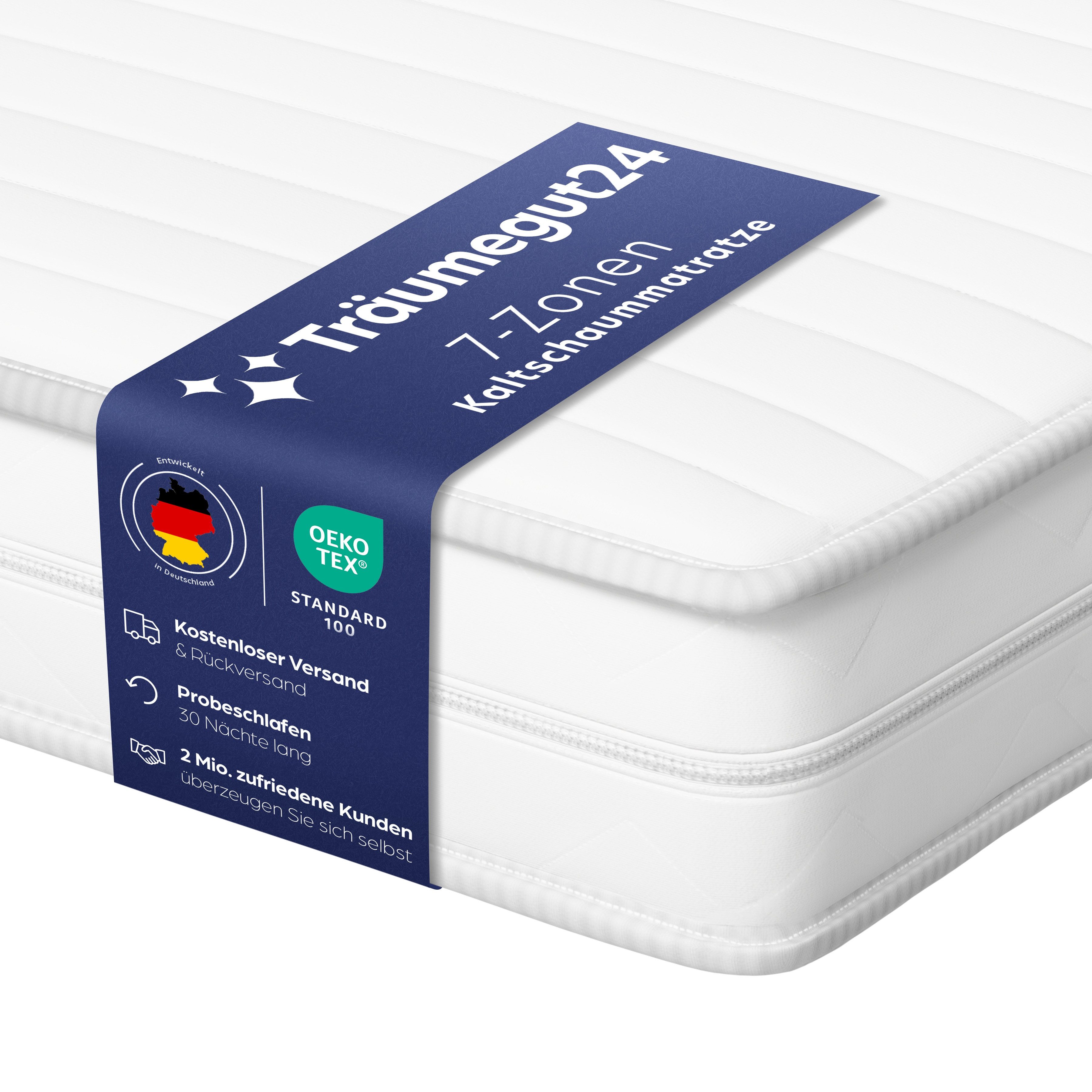 Kaltschaummatratze AquaFlex - 7-Zonen Wendematratze mit zwei Liegeseiten H2&H3, Träumegut24, verschiedene Größen, Höhen und Härtegrade