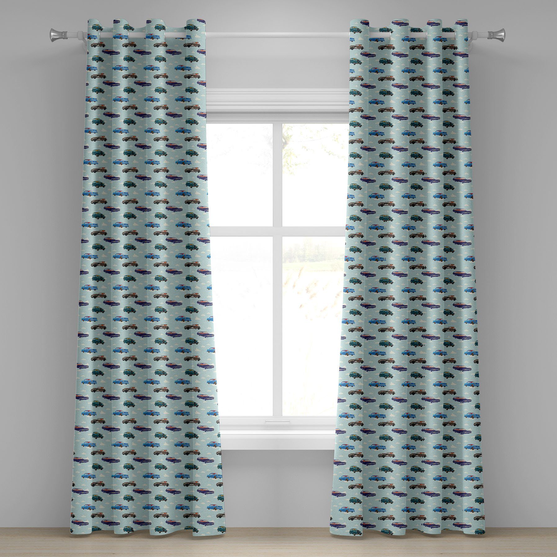 Gardine Dekorative 2-Panel-Fenstervorhänge für Schlafzimmer Wohnzimmer, Abakuhaus, Autos Abstarct Design Retro-Fahrt