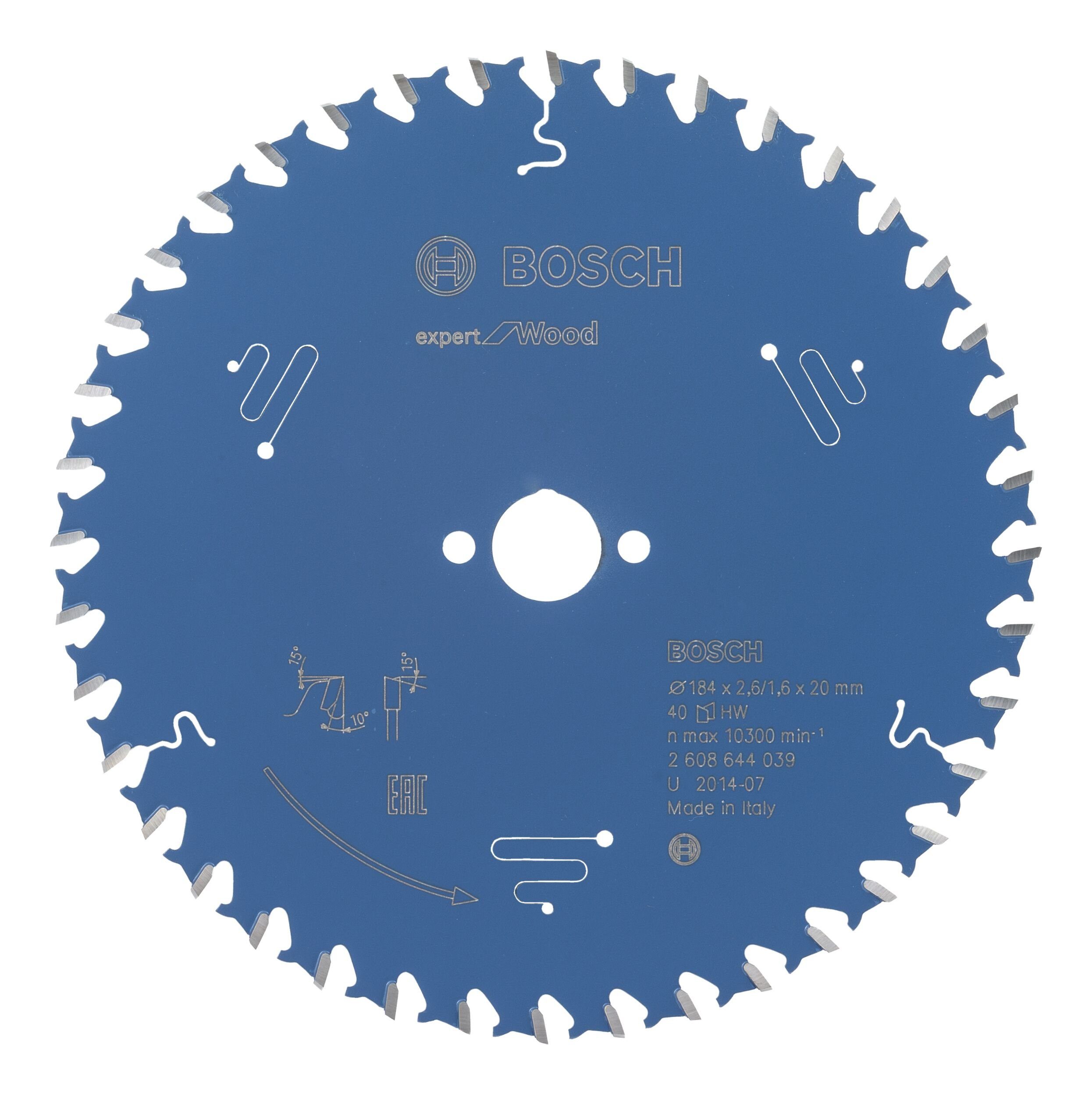 BOSCH Kreissägeblatt, Expert for Wood, 184 x 20 x 2,6 mm, 40 Zähne