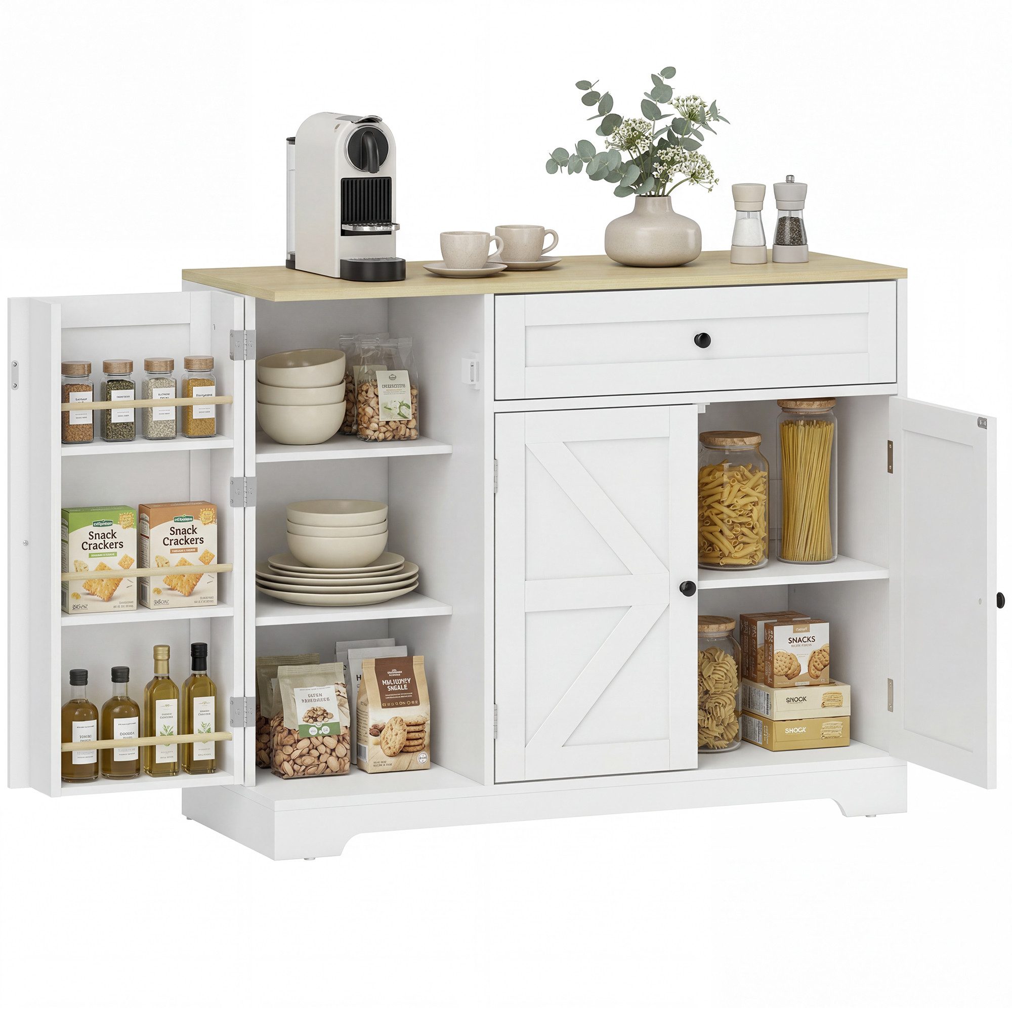 HOMCOM Sideboard Küchenschrank mit Schublade, 3 Türen, Gewürzhalter (Buffetschrank, 1 St., Aufbewahrungsschrank), 100 x 40 x 81 cm Weiß
