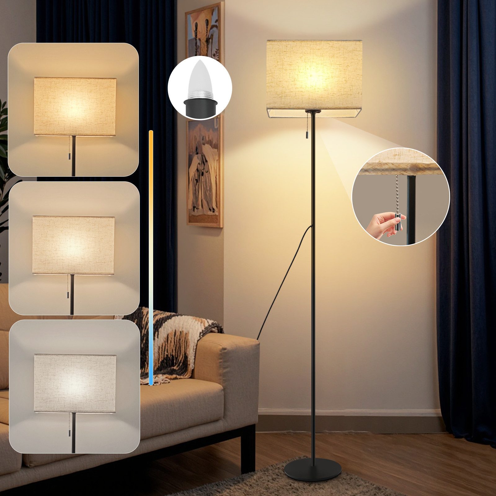 Nettlife LED Stehlampe Vintage Lampenschirm Dimmbar günstig online kaufen