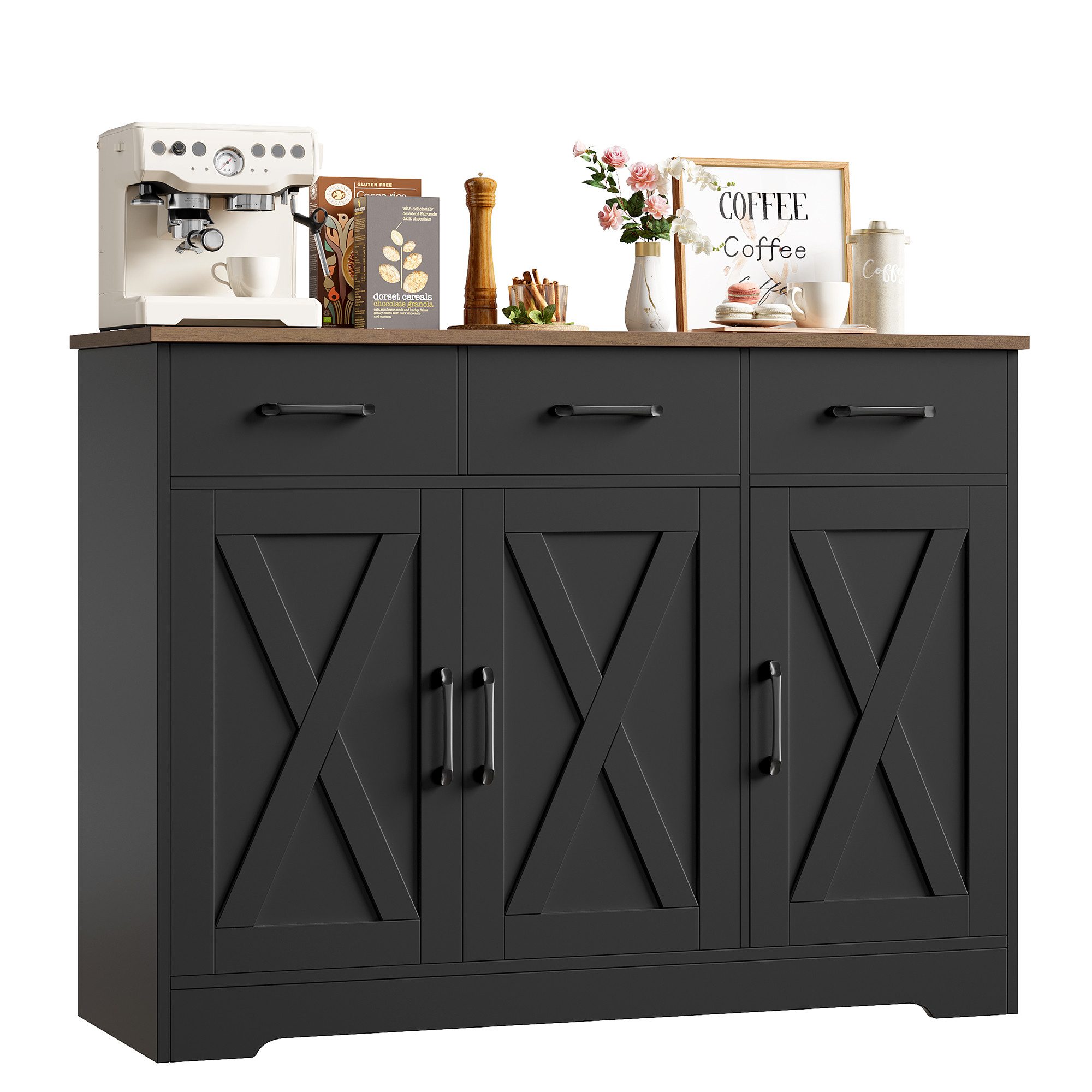 HOMECHO Sideboard, Küchenschrank mit 3 Schubladen und 3 Türen für Küche, We günstig online kaufen