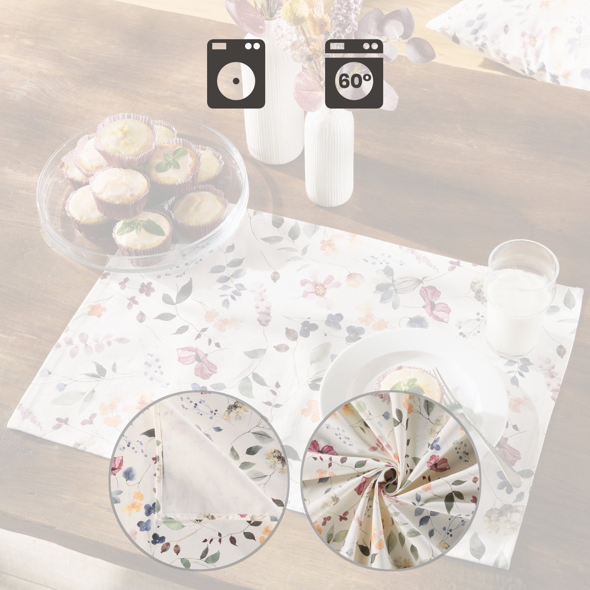 REDBEST Platzset Tischset 2er-Pack, Baumwolle Blumen