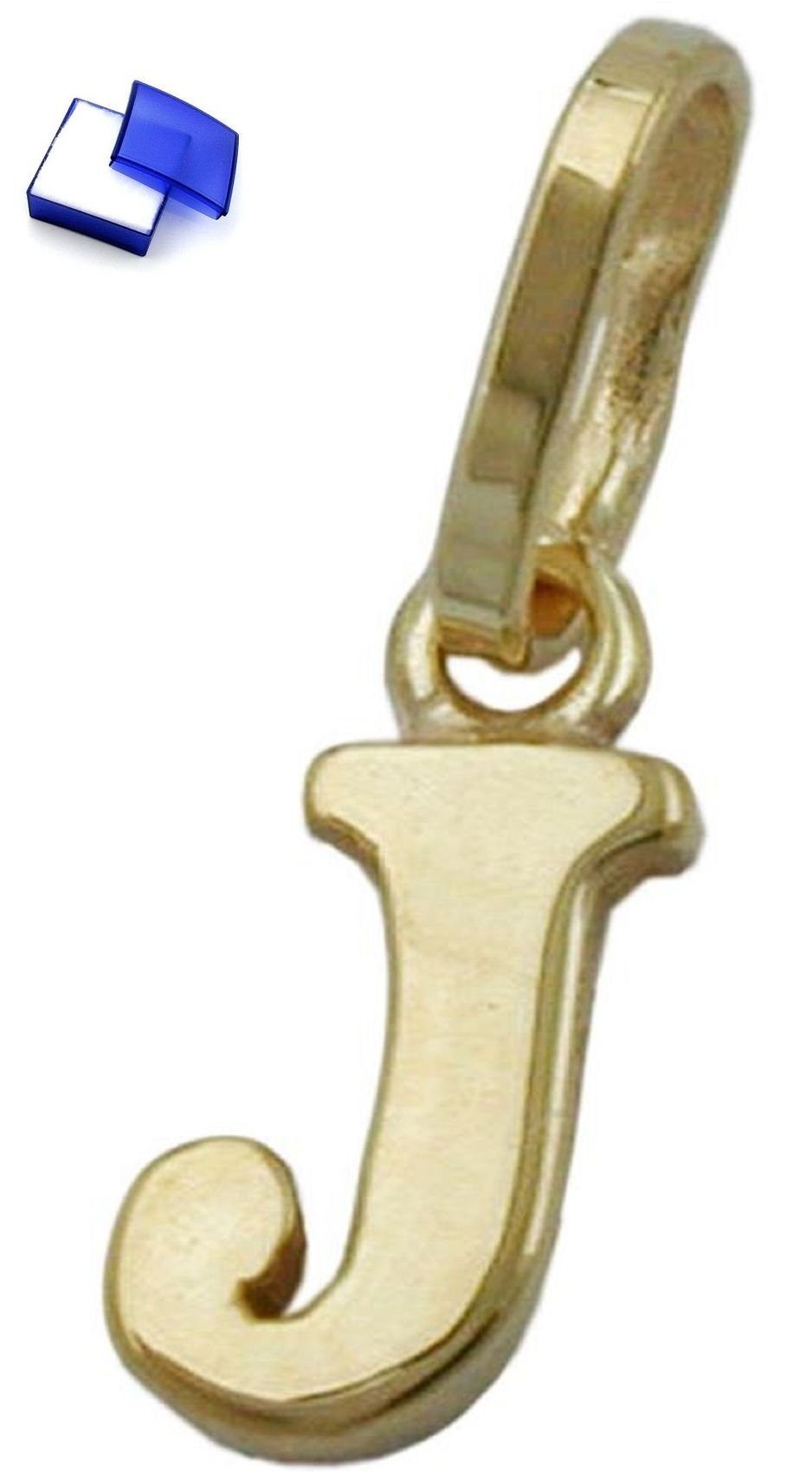 unbespielt Buchstabenanhänger Kettenanhänger Anhänger Buchstabe J aus 375 Gold 9 Karat 8 x 4 mm inklusive kl. Schmuckbox, Goldschmuck für Damen und Herren