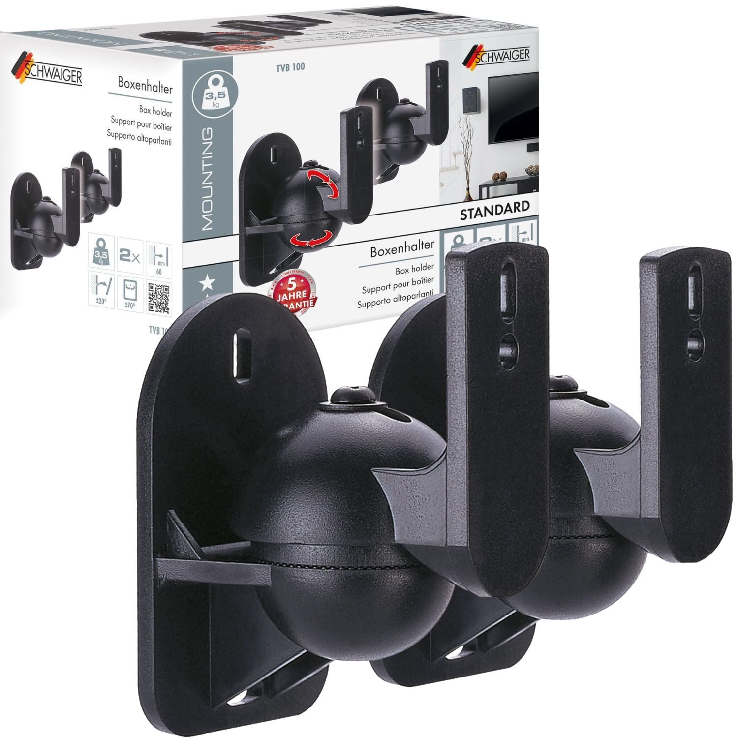 Schwaiger Lautsprecher-Wandhalterung 2x Lautsprecher-Halterung Paar verstellbar Schwarz, (2-tlg., Wand-Halterung Boxen Wand-Halter Lautsprecher-Wandhalterung)