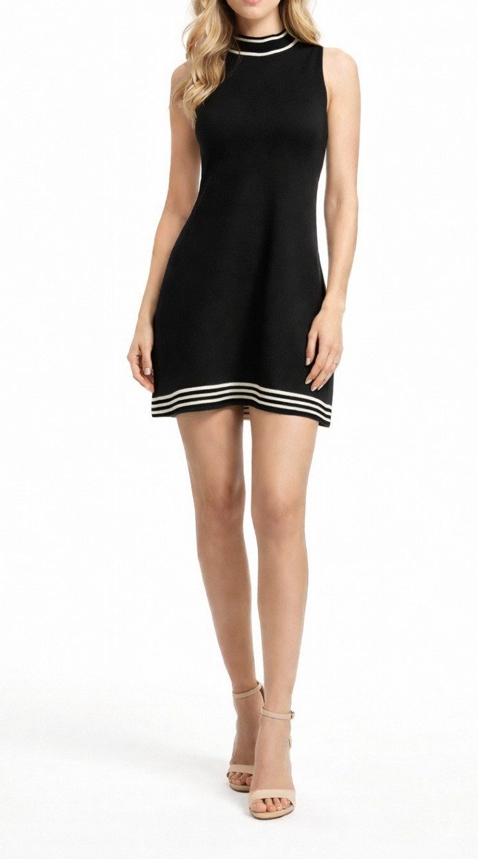 Mississhop Strickkleid Strickkleid Damen Strickkleid ohne Ärmel mit Stehkragen und Kontrastst