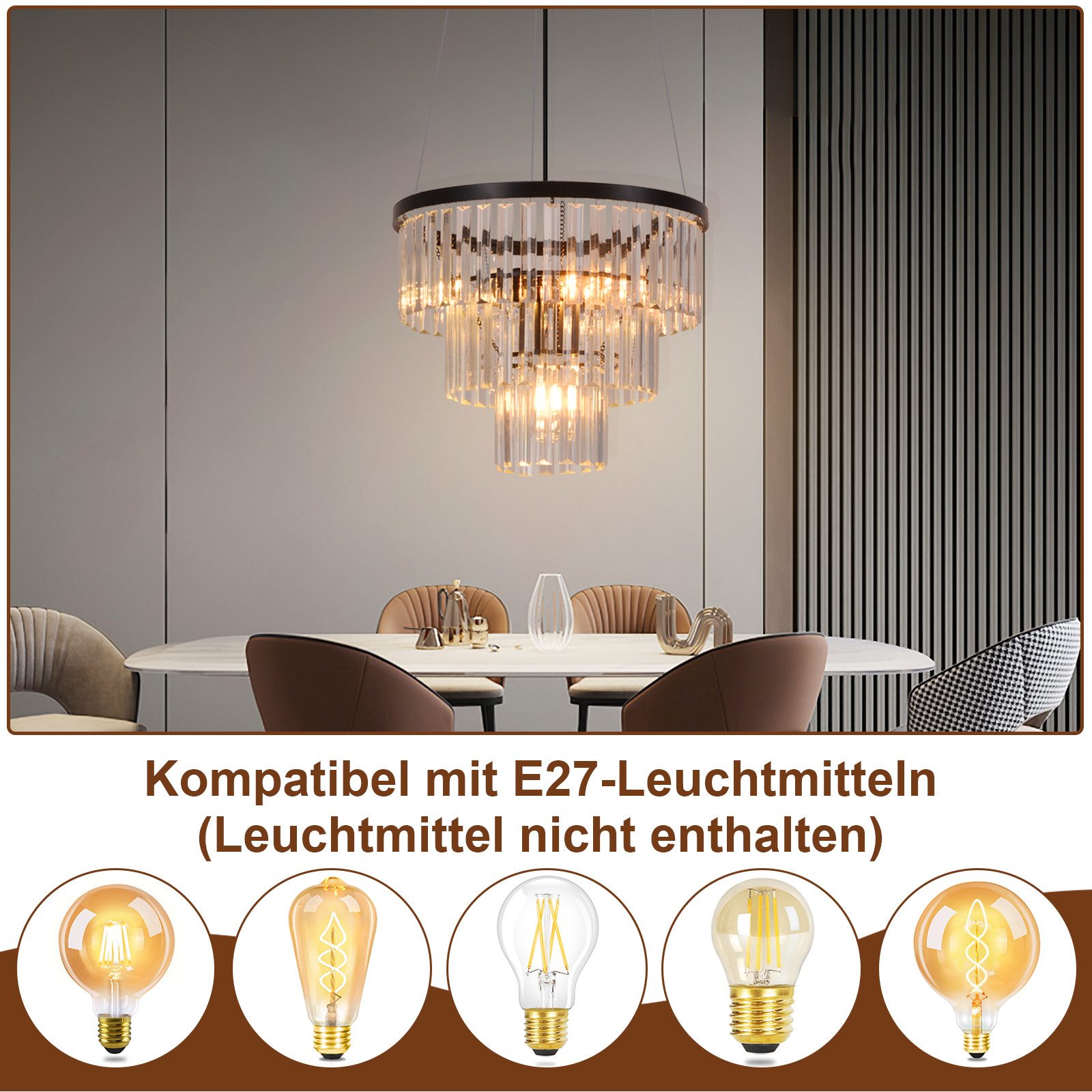 Nettlife Pendelleuchte Kristall Modern Wohnzimmer 3 Flammig E27 Schwarz Ess günstig online kaufen