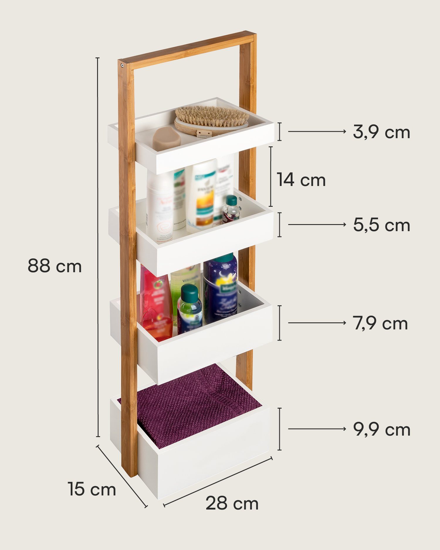 shelfmade Küchenregal Schmales Badregal Standregal Küchenregal mit 4 weißen Bambus Ebenen – Bild 3 von 5