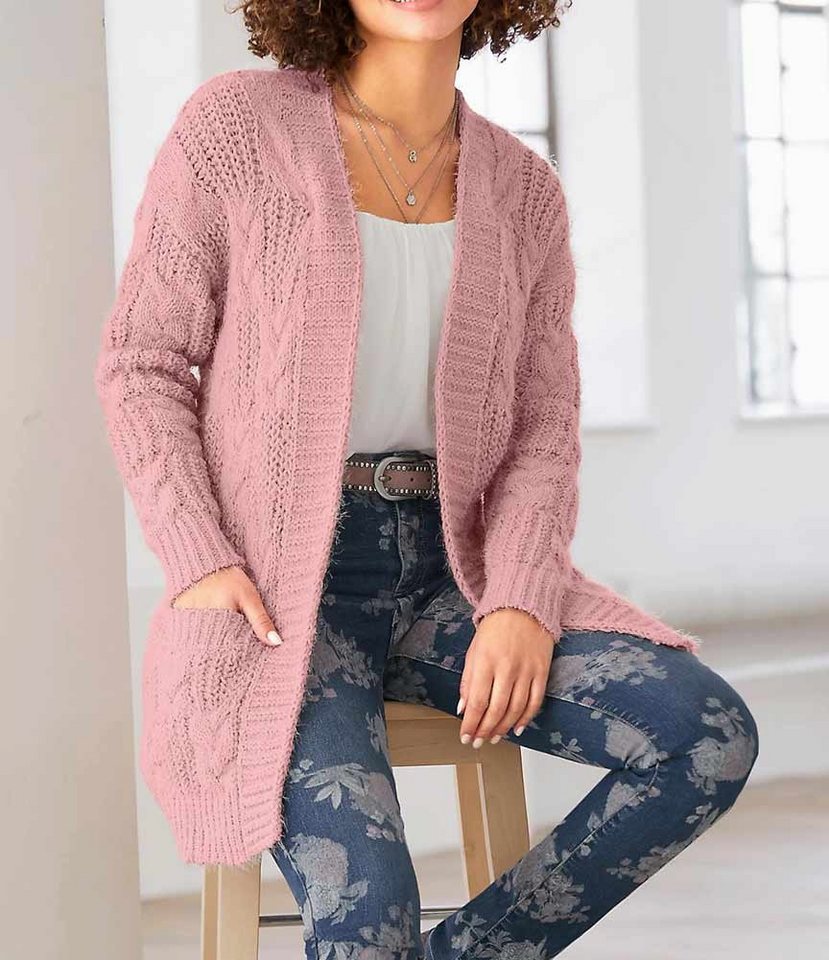 heine Strickjacke LINEA TESINI Damen Designer-Kuschel-Grobstrickjacke, rosé