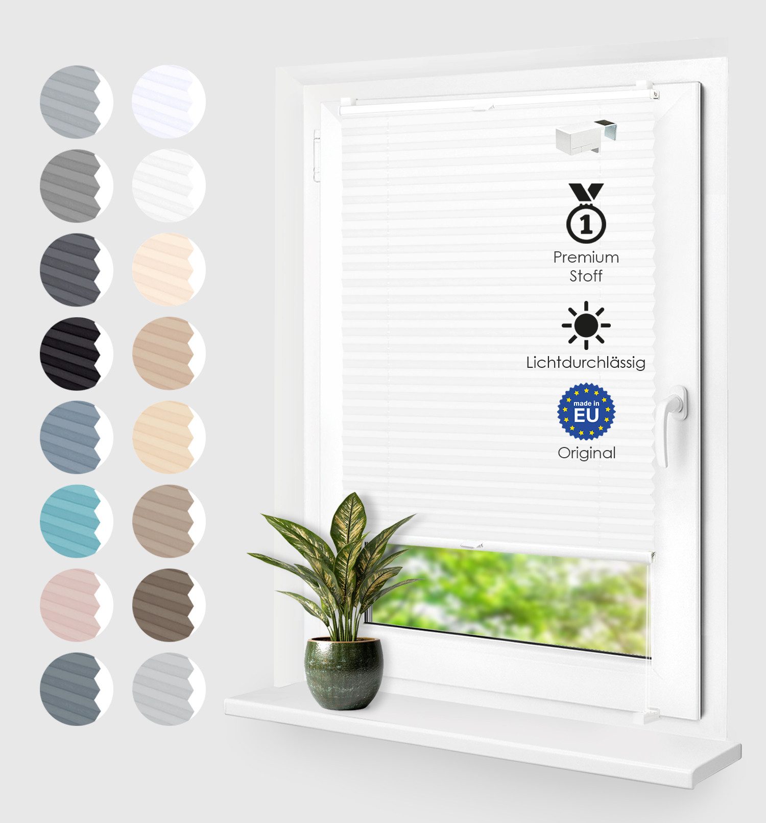Rikmani Plissee Klemmfix ohne Bohren Creme 40x100 cm, blickdicht, Klemmfix, Sichtschutz, Sonnenschutz, einfache Montage, Stufenlos verstellbar