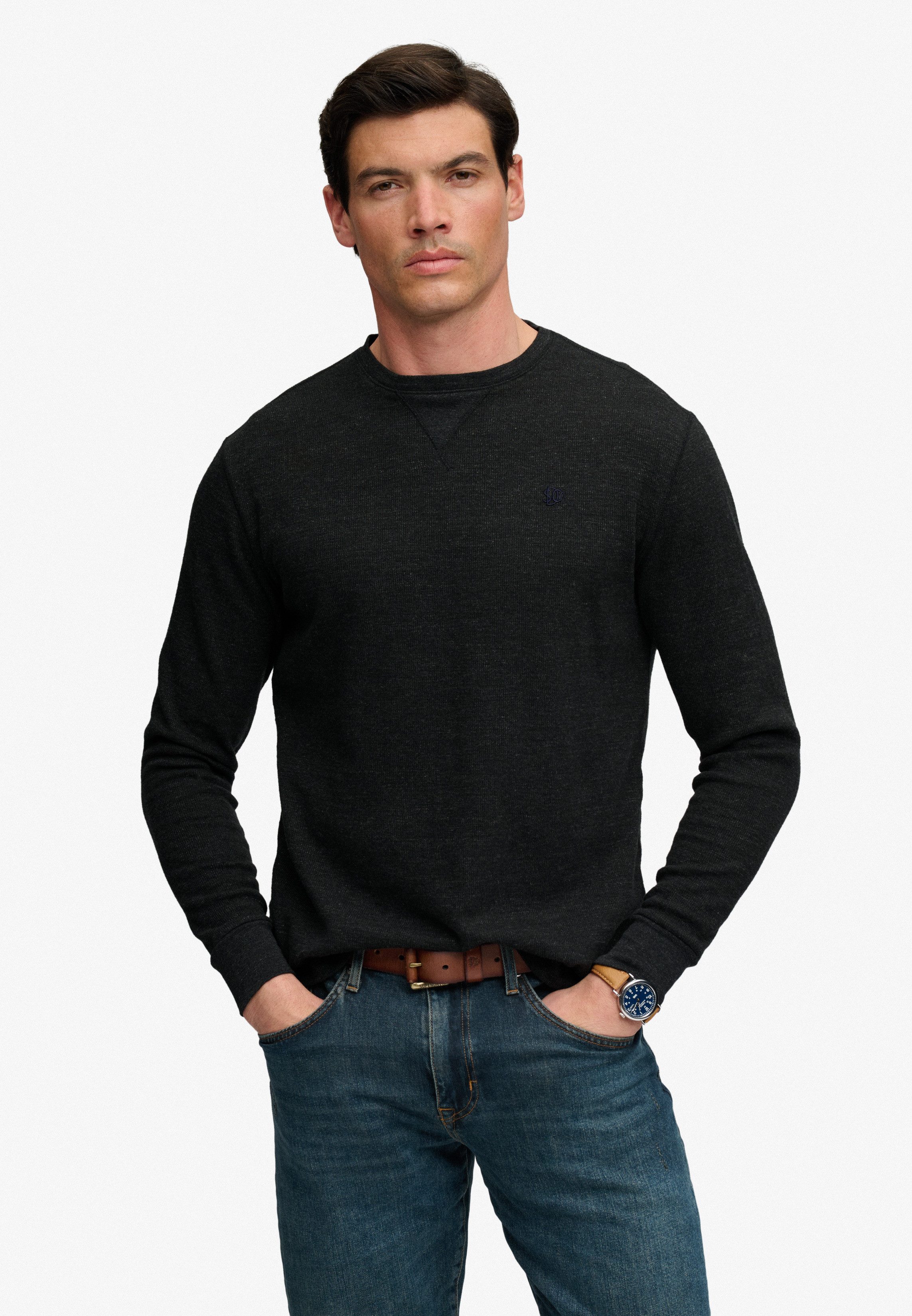 Superdry Langarmshirt CLASSIC SLUB WAFFLE TOP aus Baumwolle, Relaxed Fit, mit Rundhalsausschnitt