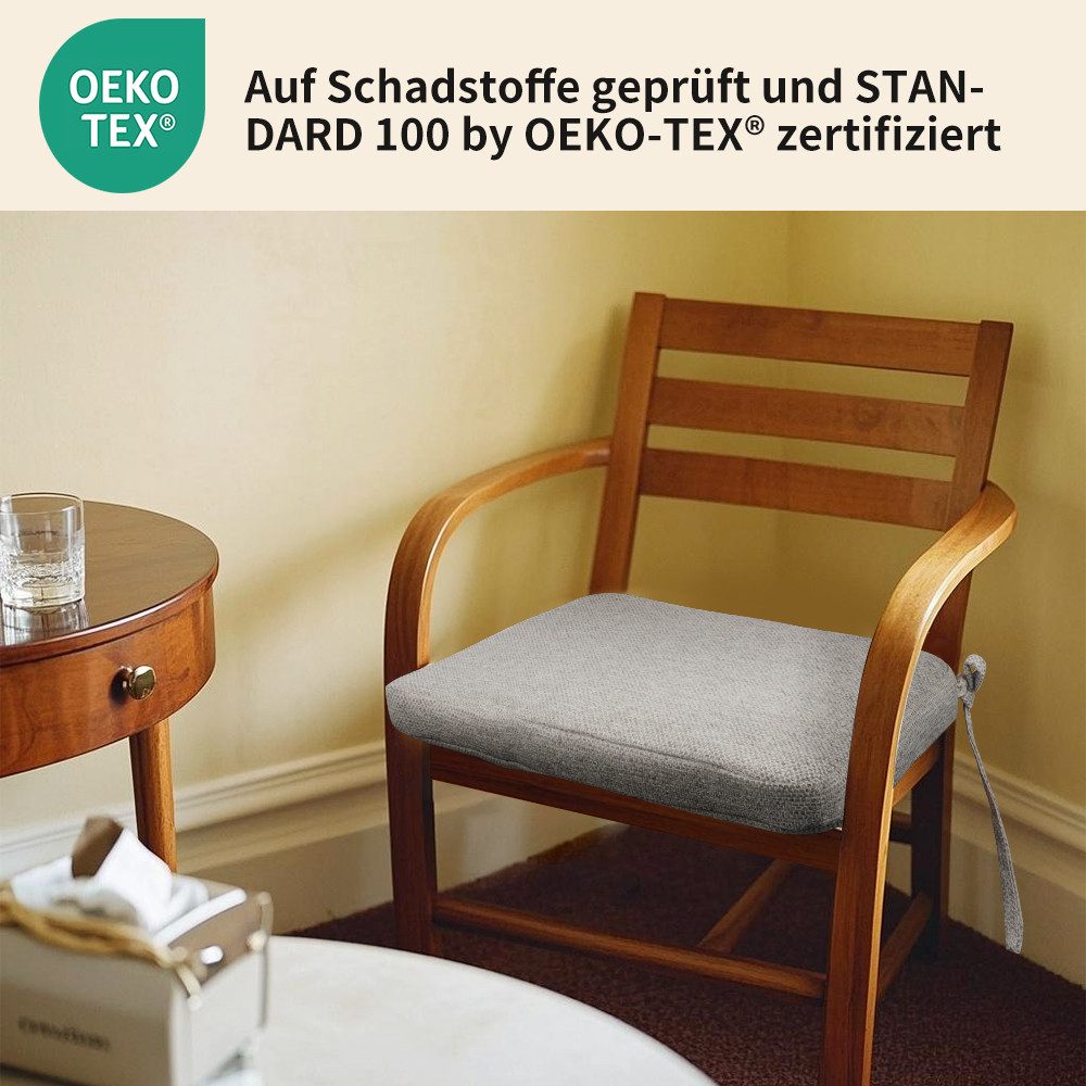 SLaaviinoo Stuhlkissen 4er Set Quadrat Sitzkissen 43x 38 x 3 cm, mit Bindebänder, robuste Kissen für Indoor und Outdoor