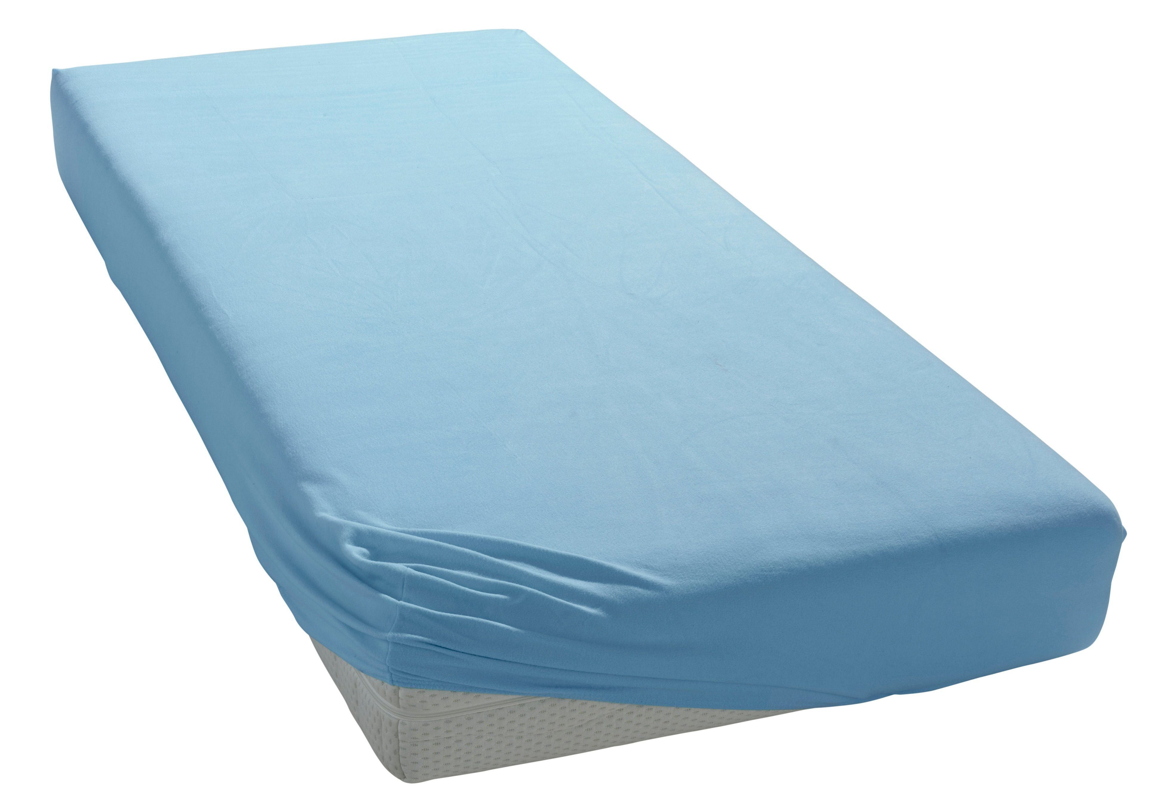 Spannbettlaken Jersey-Elasthan deluxe, bellana, Jersey-Elasthan, Gummizug: rundum, (1 Stück), für Standardmatratzen, Wasserbetten und Boxspringbetten mittelblau