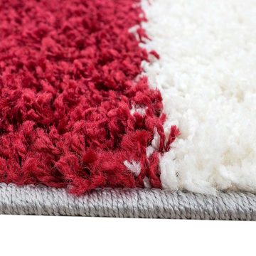 Hochflor-Teppich Shaggy Teppich Hochflor Langflor Teppich Wohnzimmer Teppich Gemustert in Karo Design Rot Grau Creme, Teppich-Traum, rechteckig, Höhe: 30 mm