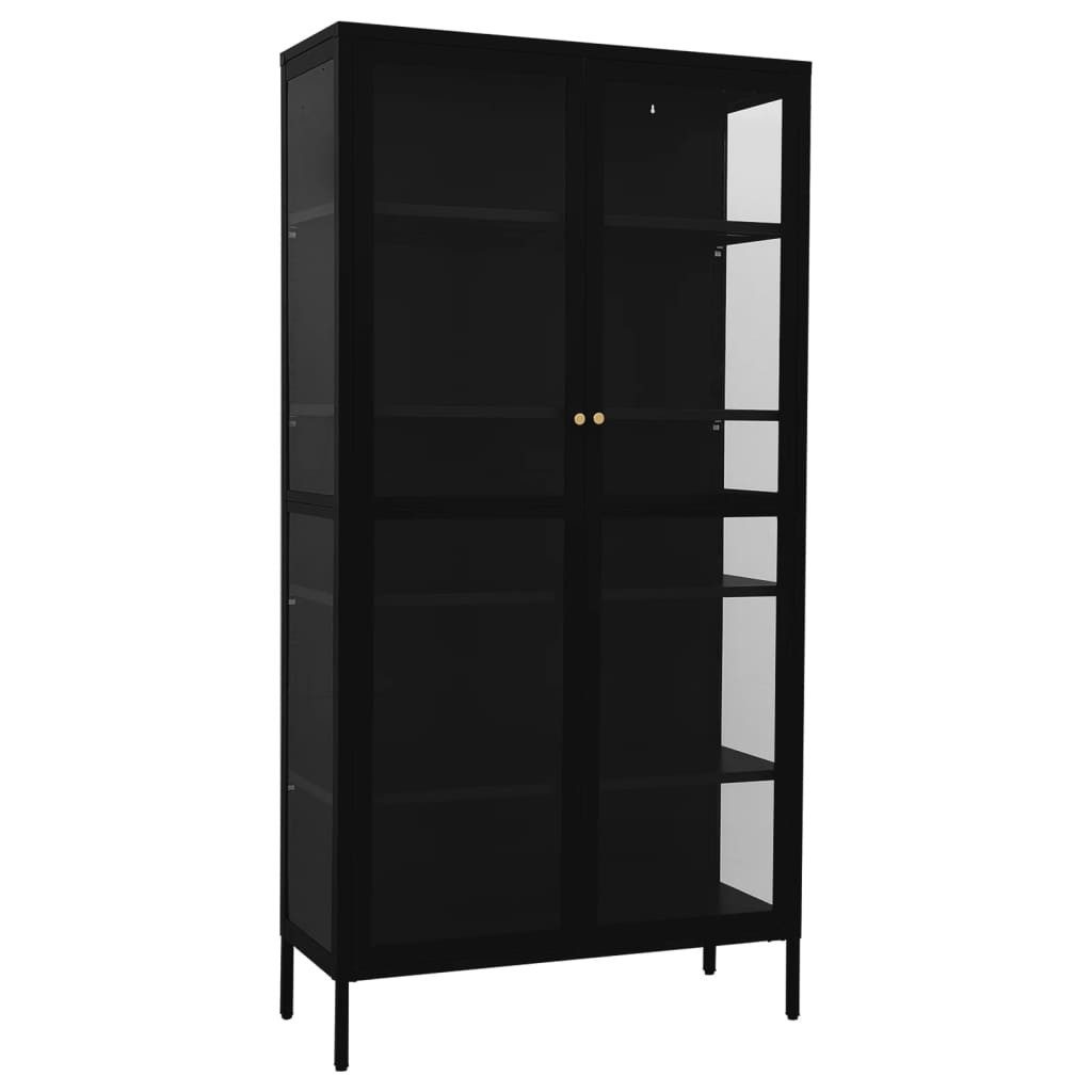 vidaXL Vitrine Vitrine Regal Highboard Vitrinenschrank Schwarz 90x40x180 cm Stahl Gla