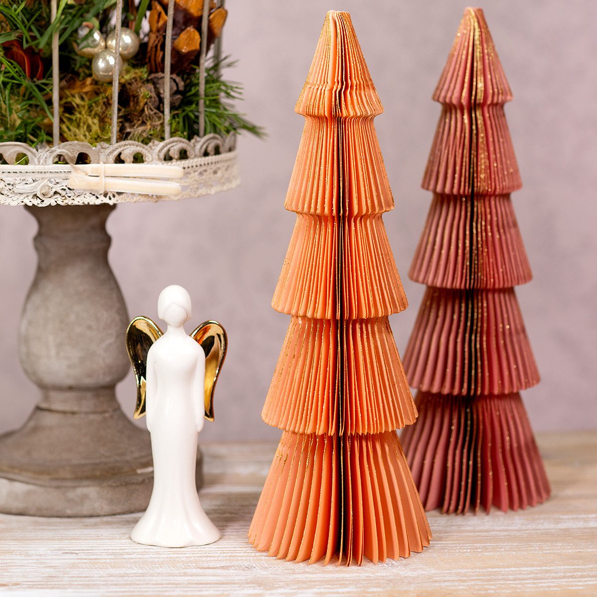 Viana Weihnachtsmann Keramik Engel Figuren Weiß Gold - 2er Set, Tischdeko, 2 Stück