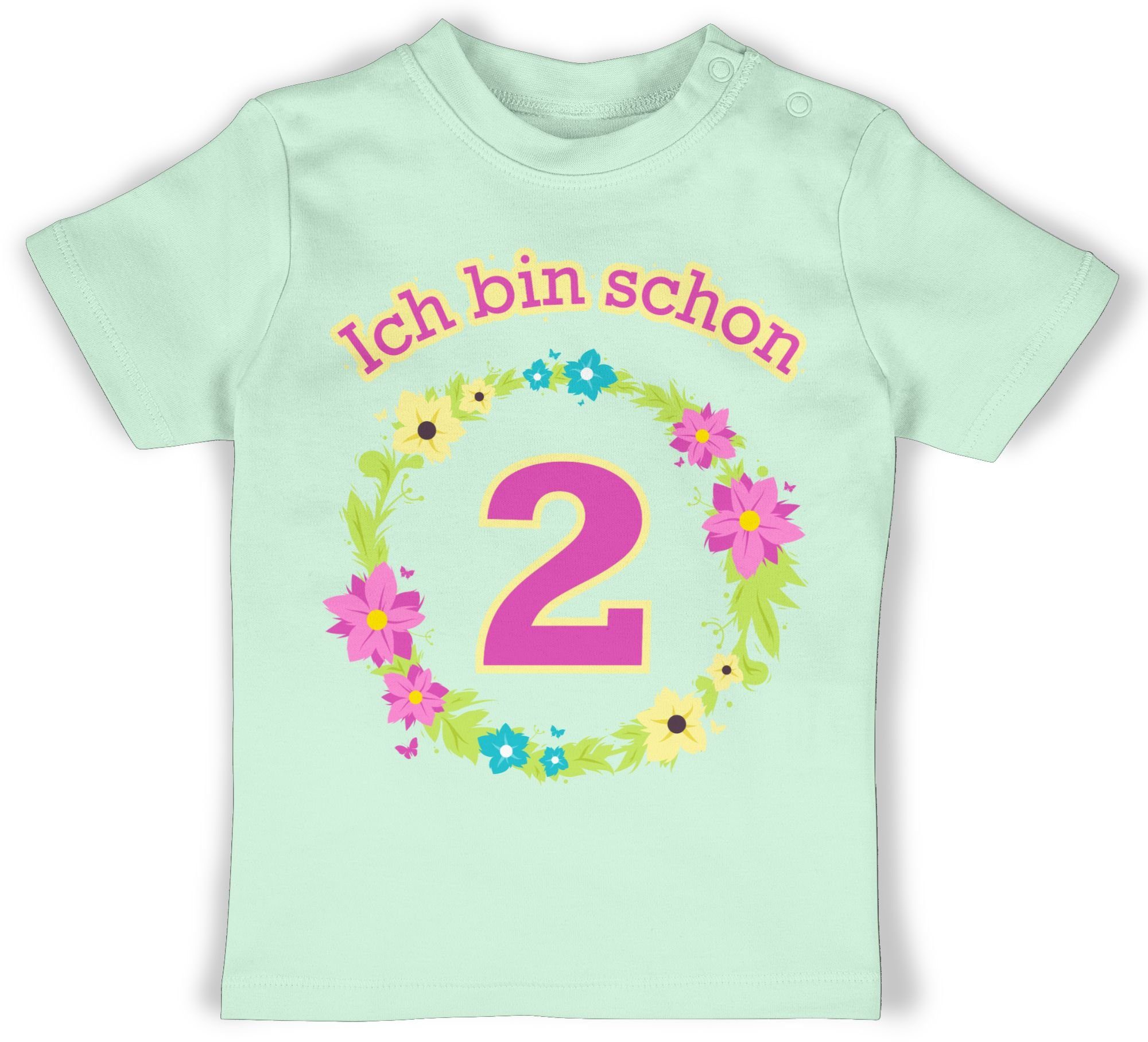 schon Geburtstag Ich 2. T-Shirt Shirtracer 2 Mintgrün Blumenkranz zwei bin