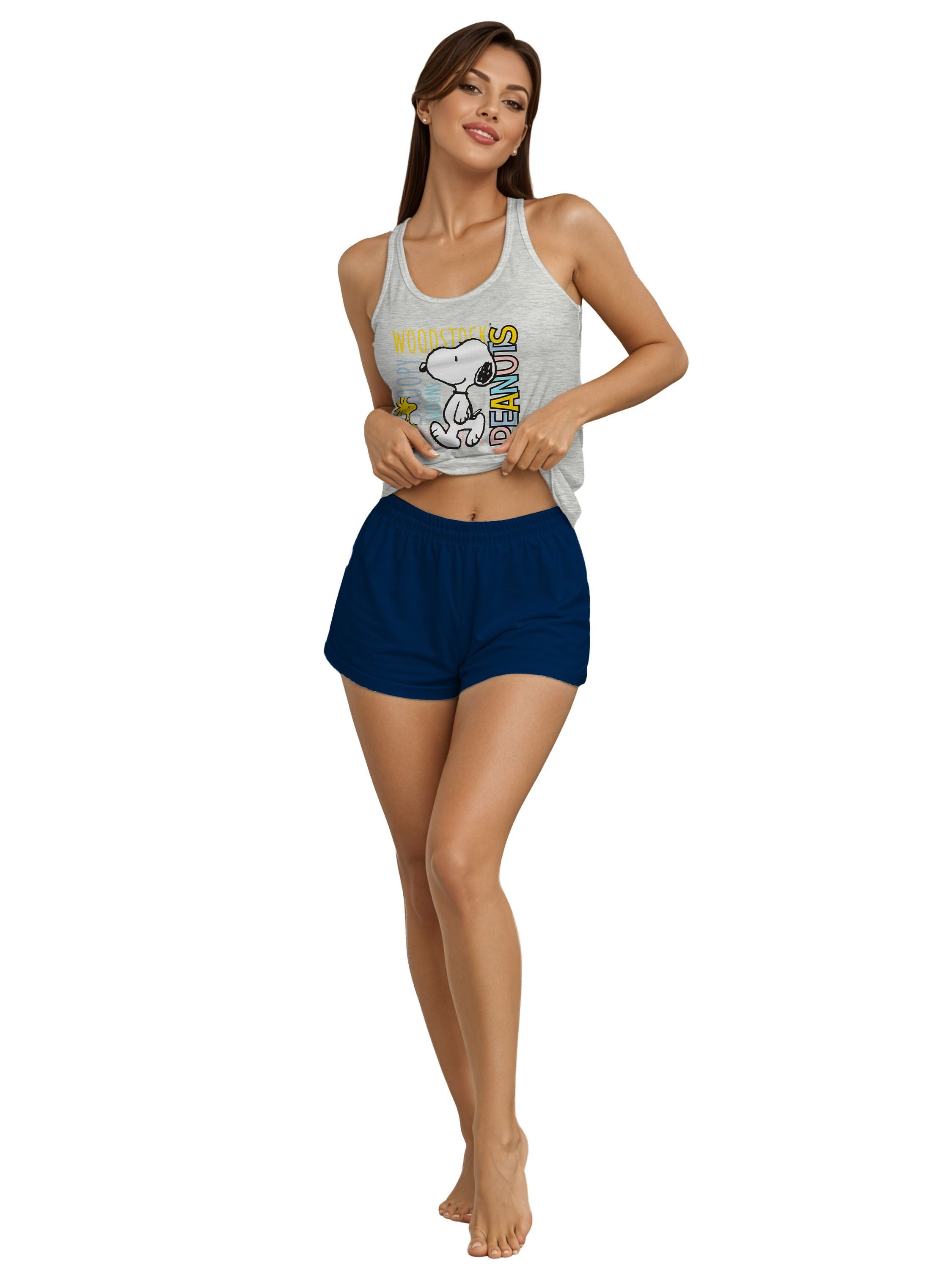 United Labels® Schlafanzug Peanuts Snoopy Schlafanzug Pyjama Set ohne Ärmel Tanktop mit Shorts – Bild 4 von 5