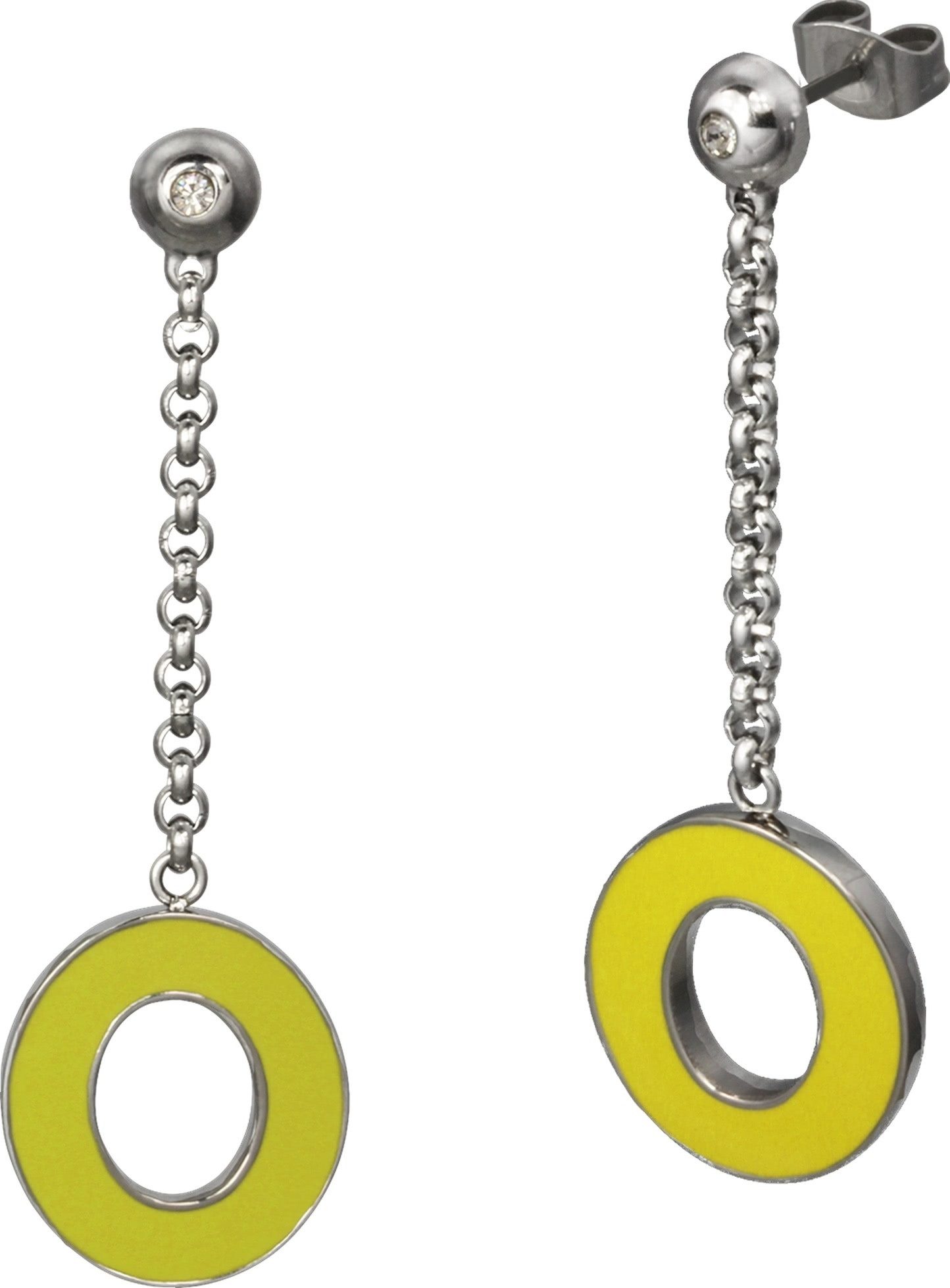 Amello Paar Ohrhänger Amello Ohrringe Edelstahl Ohrhänger Oval (Ohrhänger), Damen Ohrhänger Oval Edelstahl stahlfarben, gelber, weißer Emaillelack