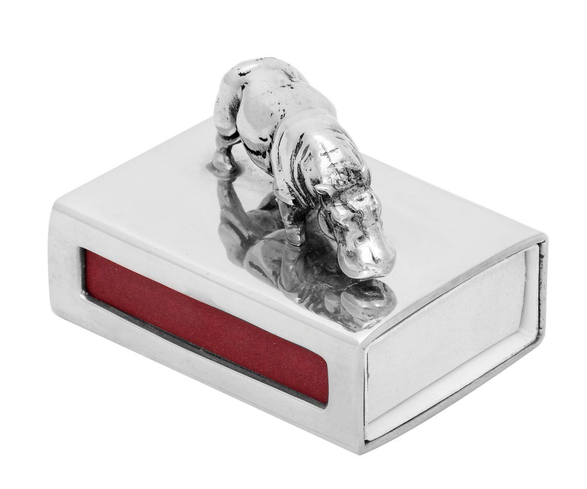 Brillibrum Etui Edle Zinn Streichholz-Box mit dekorativer Figur Nilpferd Streichholzschachtel aus Metall mit Zündhölzer