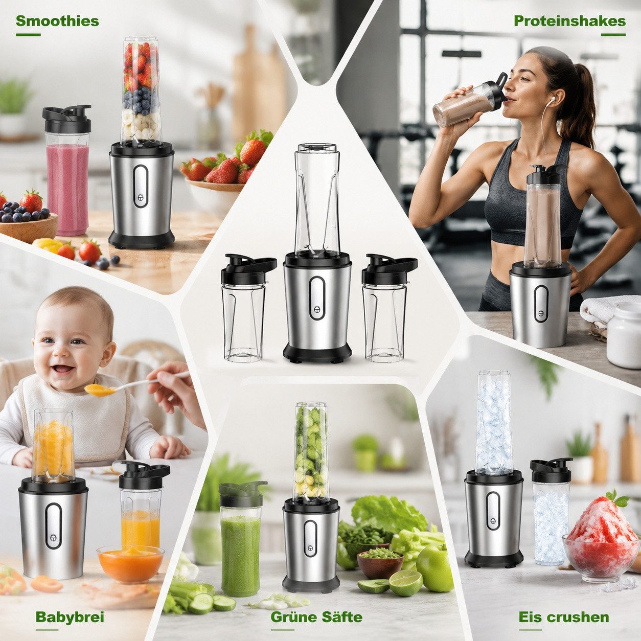 Fofile Standmixer Smoothie Maker Mixer 22.000 U/min mit 2x 600ml Becher, 500 W, BPA-frei, 304 Edelstahl Klingen, Motorbasis mit rutschfesten Pads